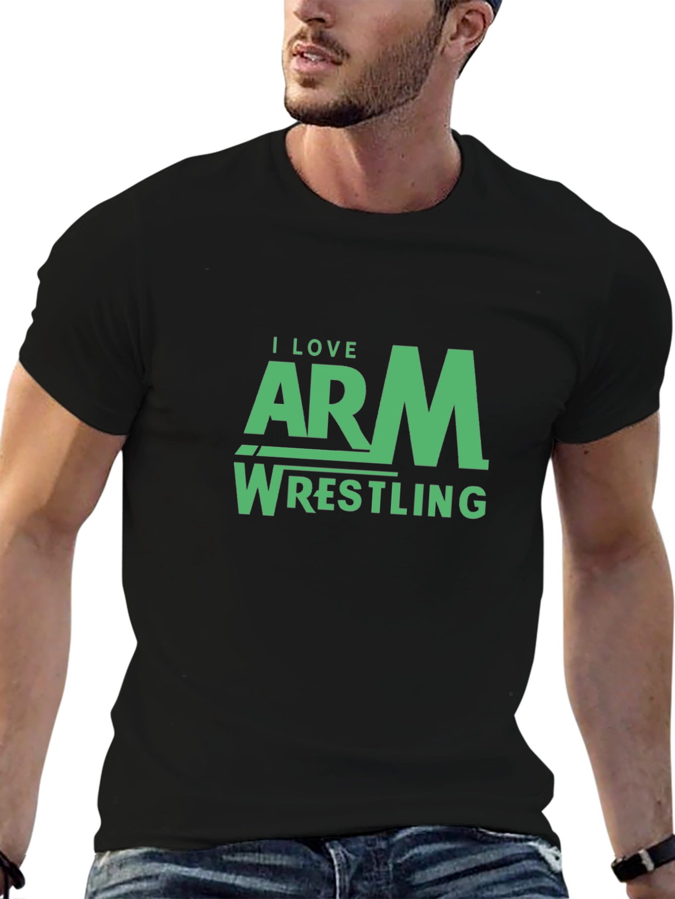 Black I Love Arm Wrestling T-Shirt view 6