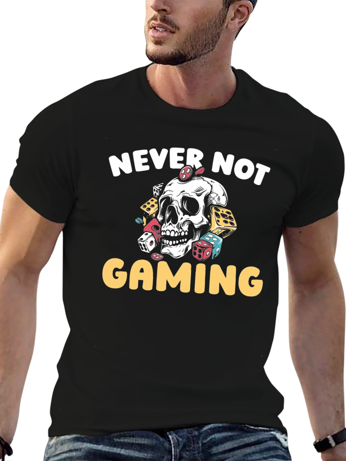 Never Not Gaming T-Shirt - Skull & Dice Design - 6