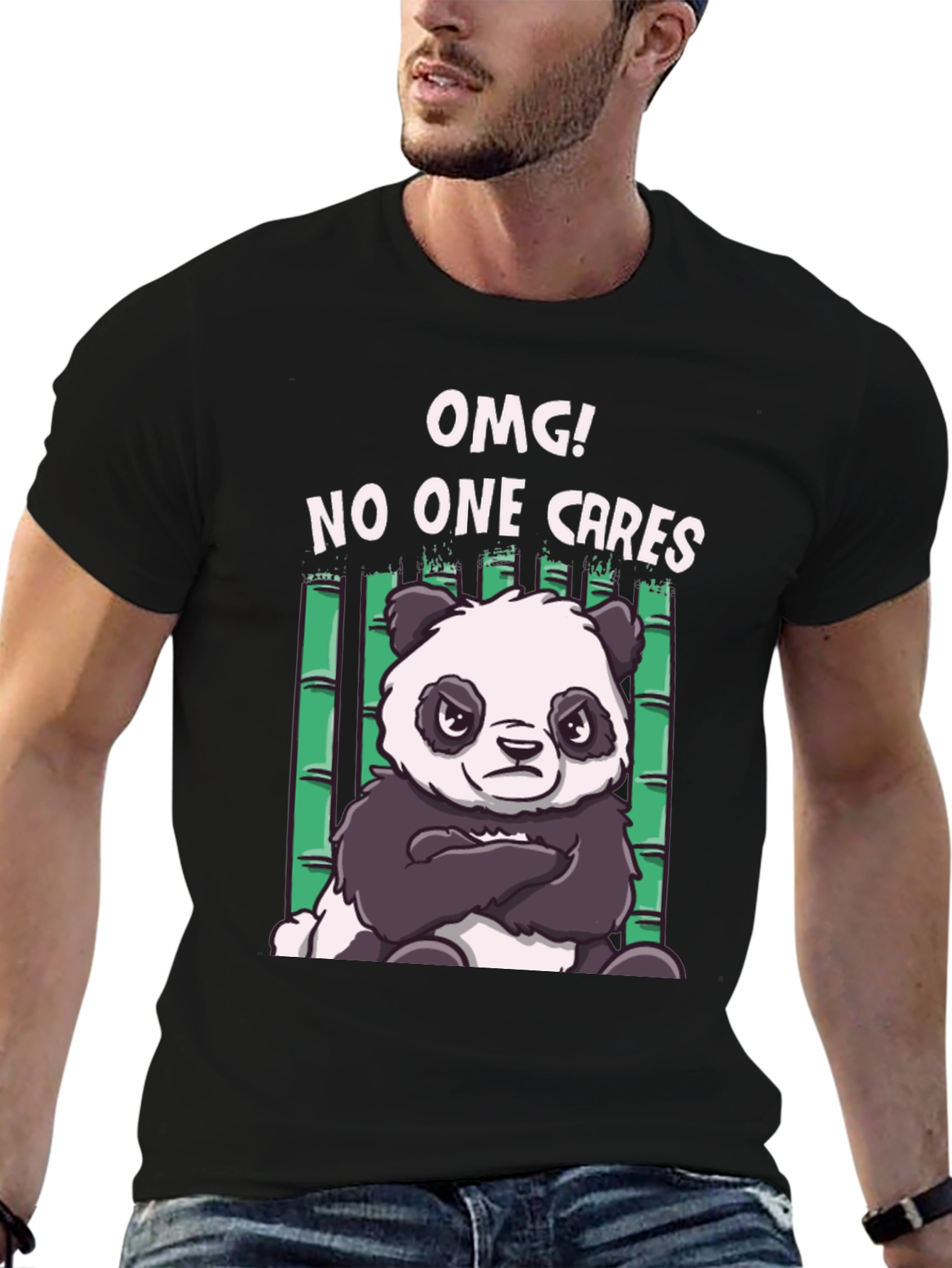 Black OMG! No One Cares Panda T-Shirt view 6