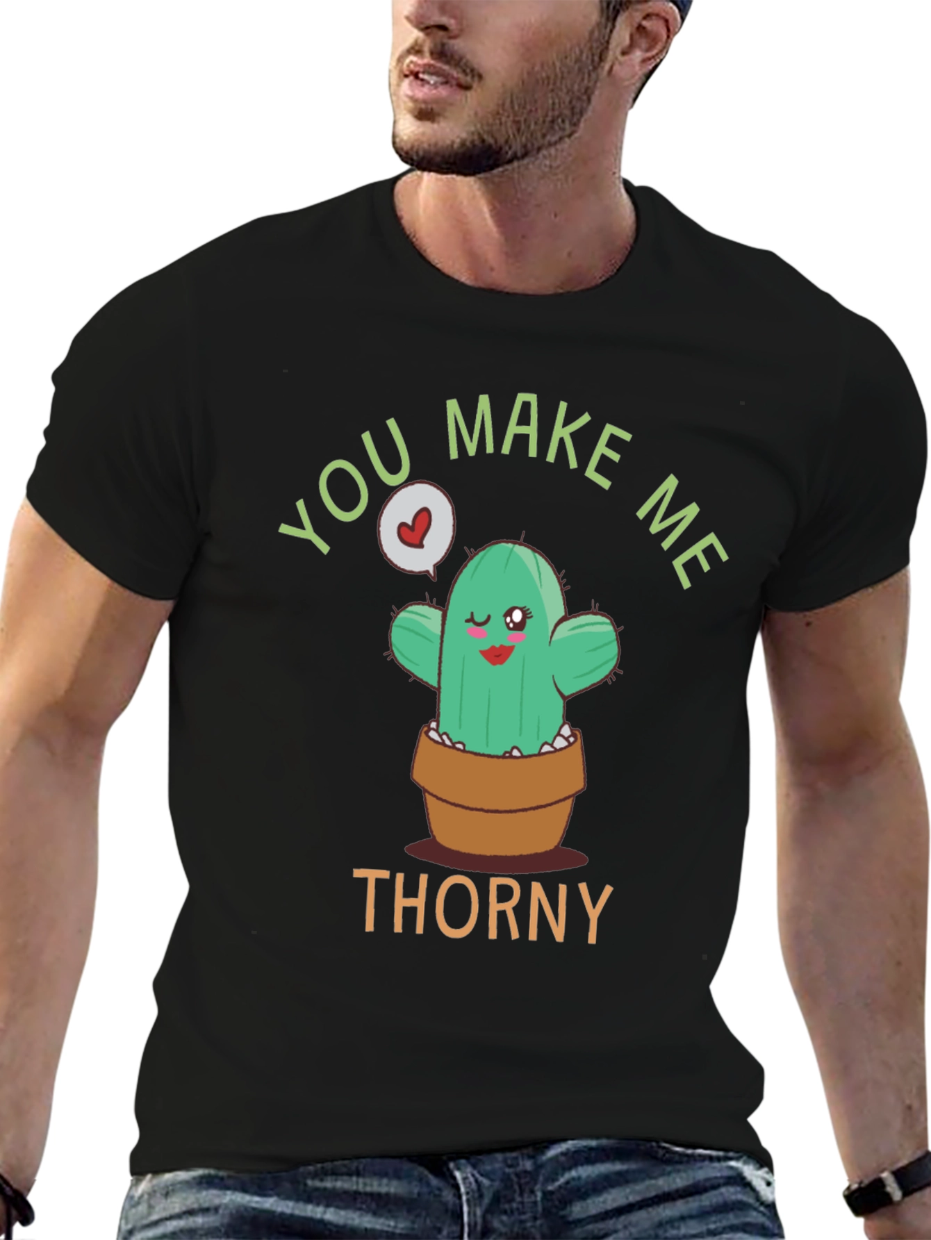 Black You Make Me Thorny T-Shirt - Cute Cactus Graphic Tee view 6