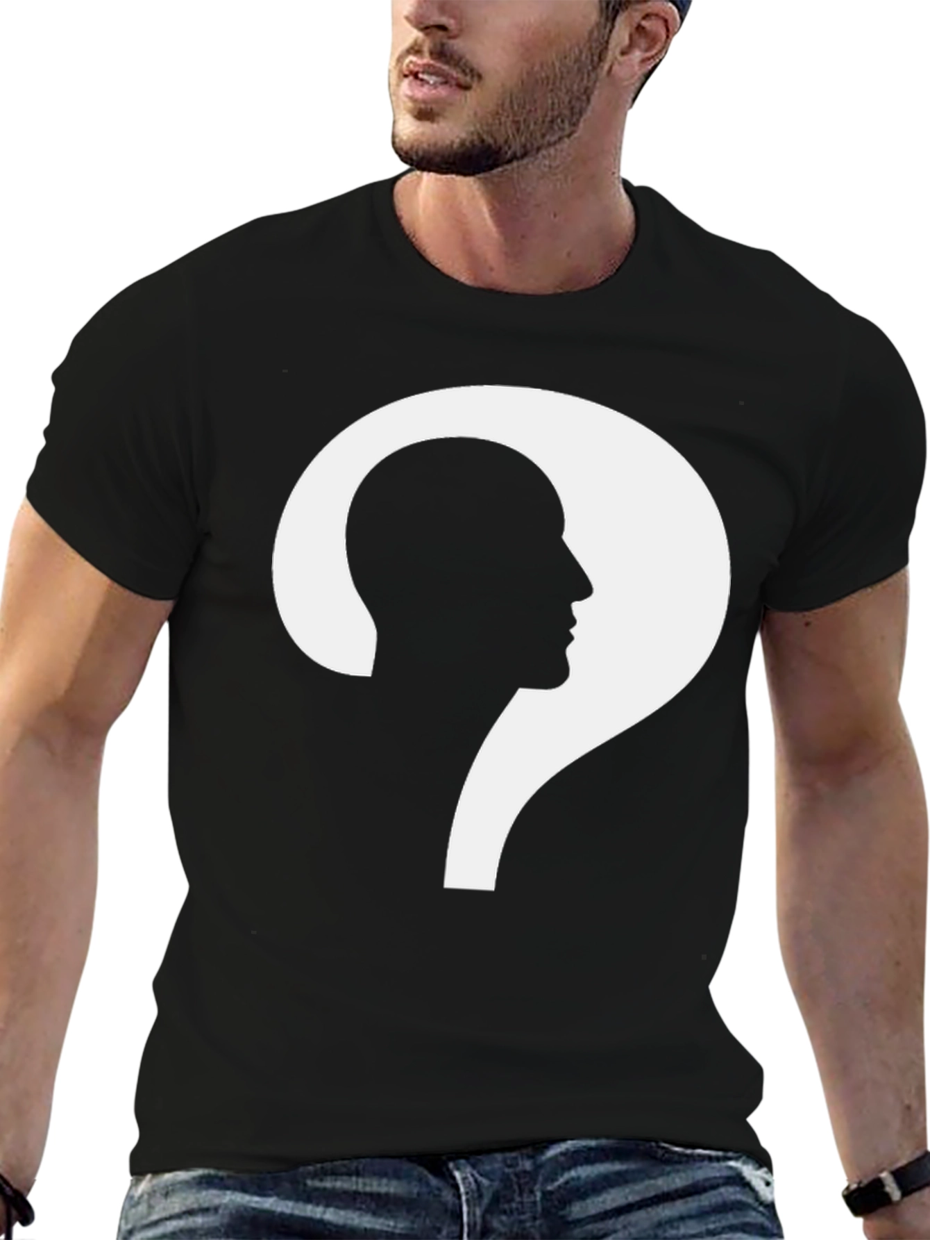 Black The Question Head T-Shirt - Stylish Black Tee view 6