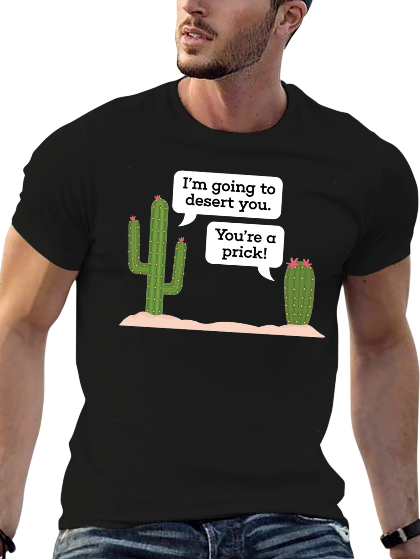 Black Desert Humor T-Shirt: Prickly Cactus Conversation view 6