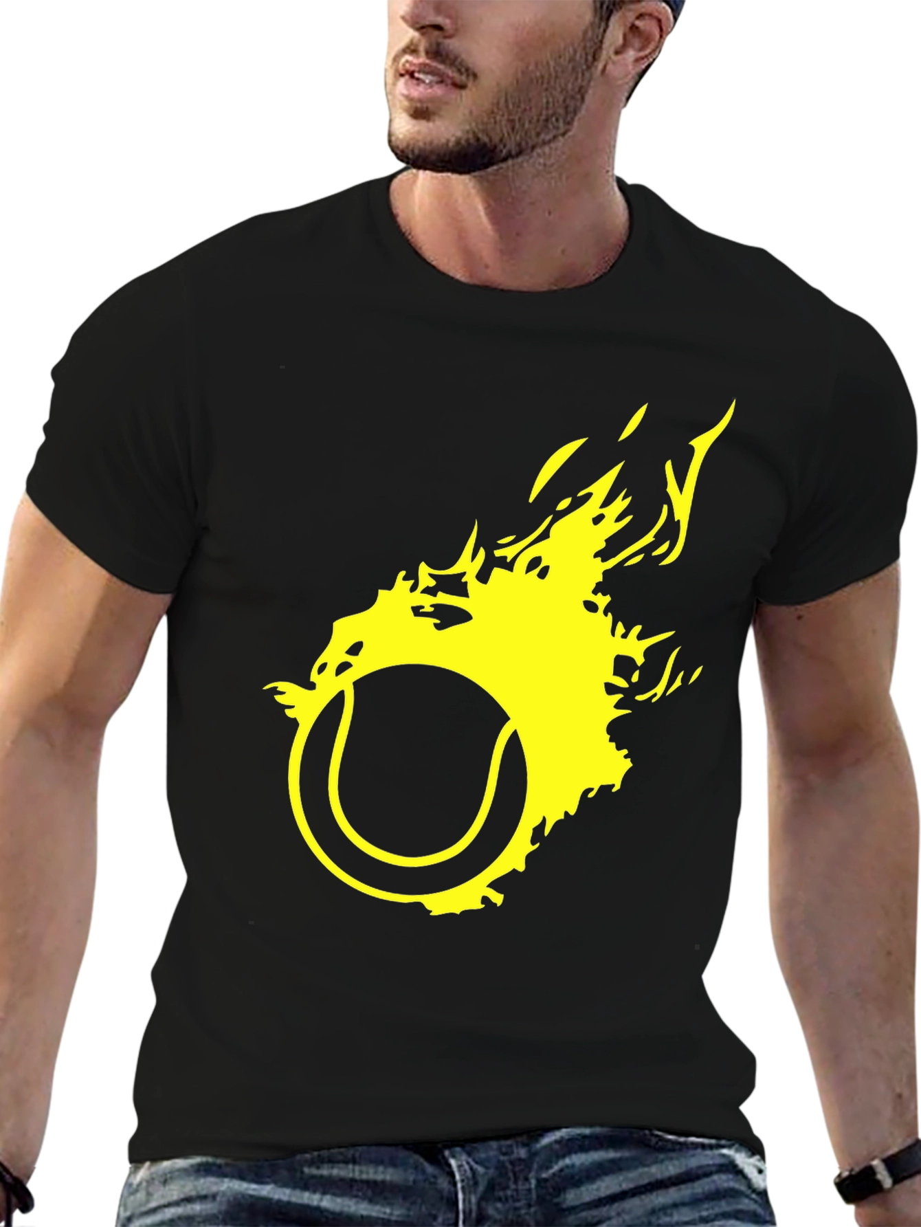 Black Fiery Tennis Ball Graphic T-Shirt view 6
