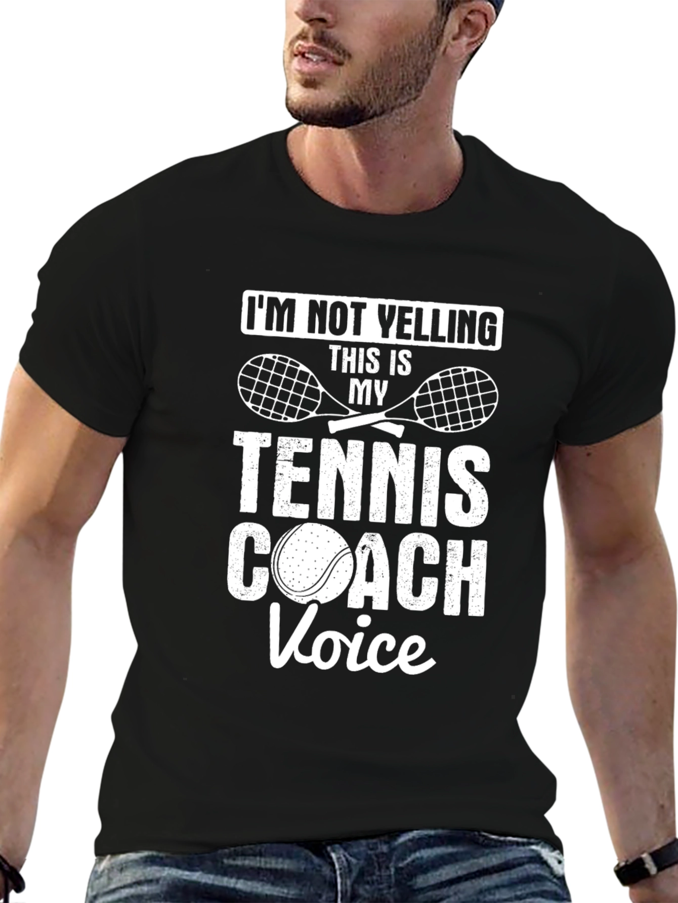 Black Tennis Coach Voice Graphic Tee - Funny Tennis T-Shirt view 6