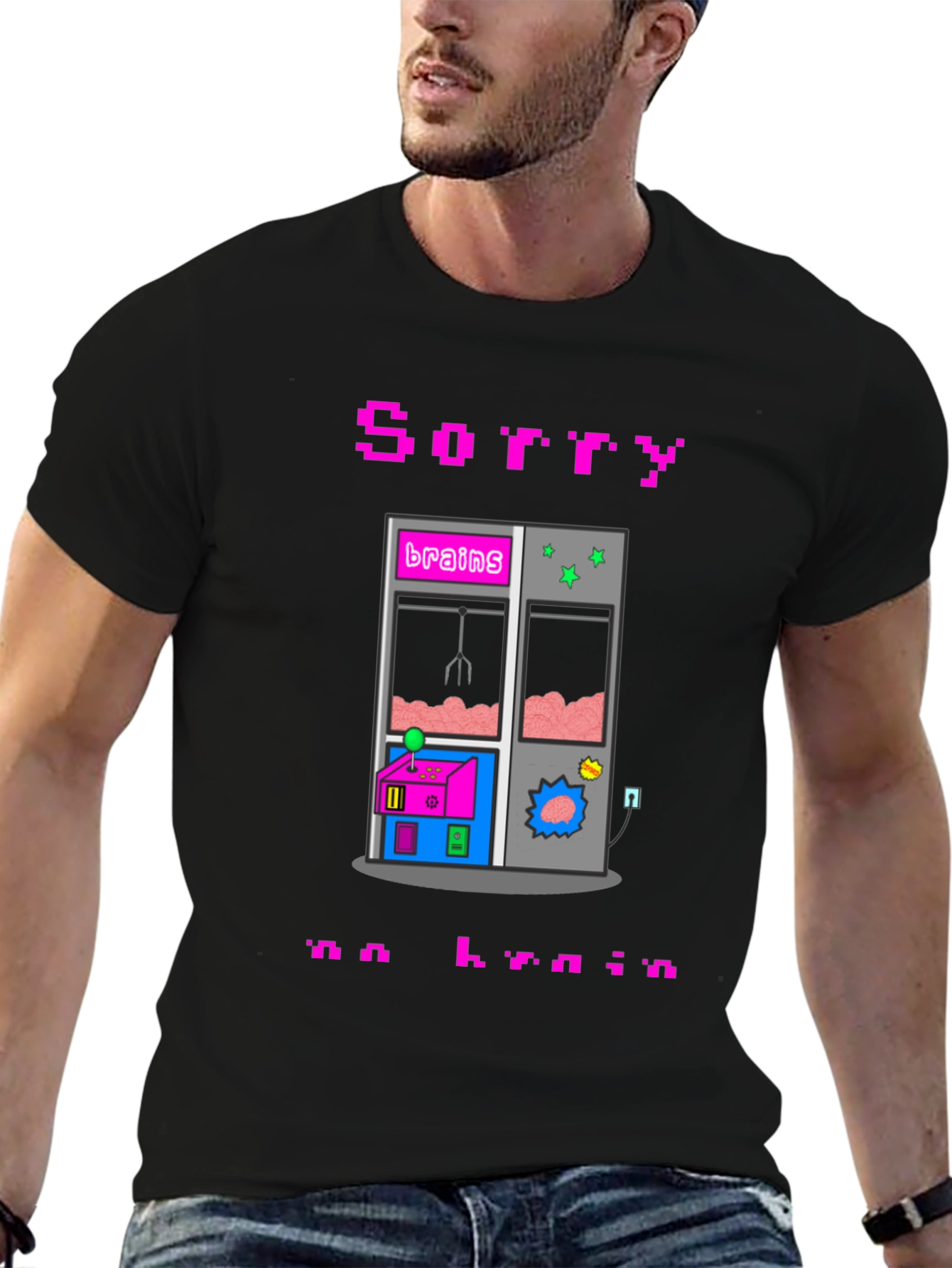 Black Sorry No Brain Pixel Art Graphic Tee view 6