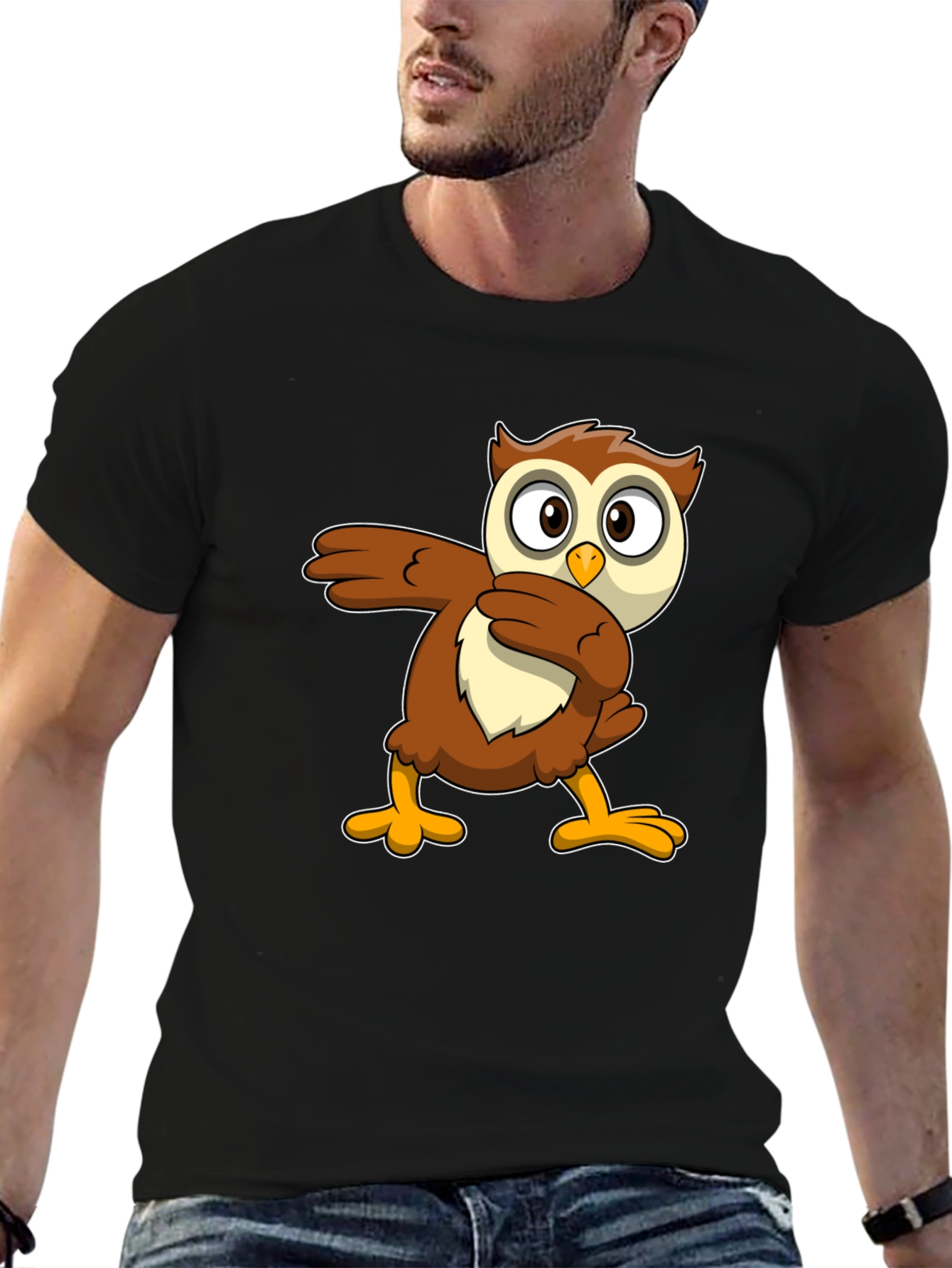 Black Funny Owl Dab Dance Graphic T-Shirt view 6