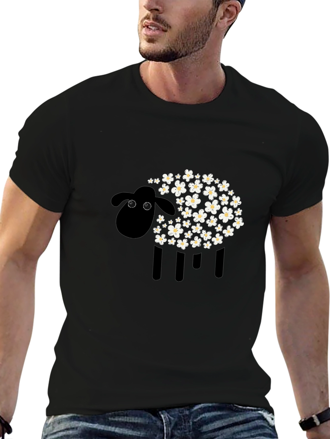 Black Black Sheep Floral Graphic Tee - Modern Style view 6