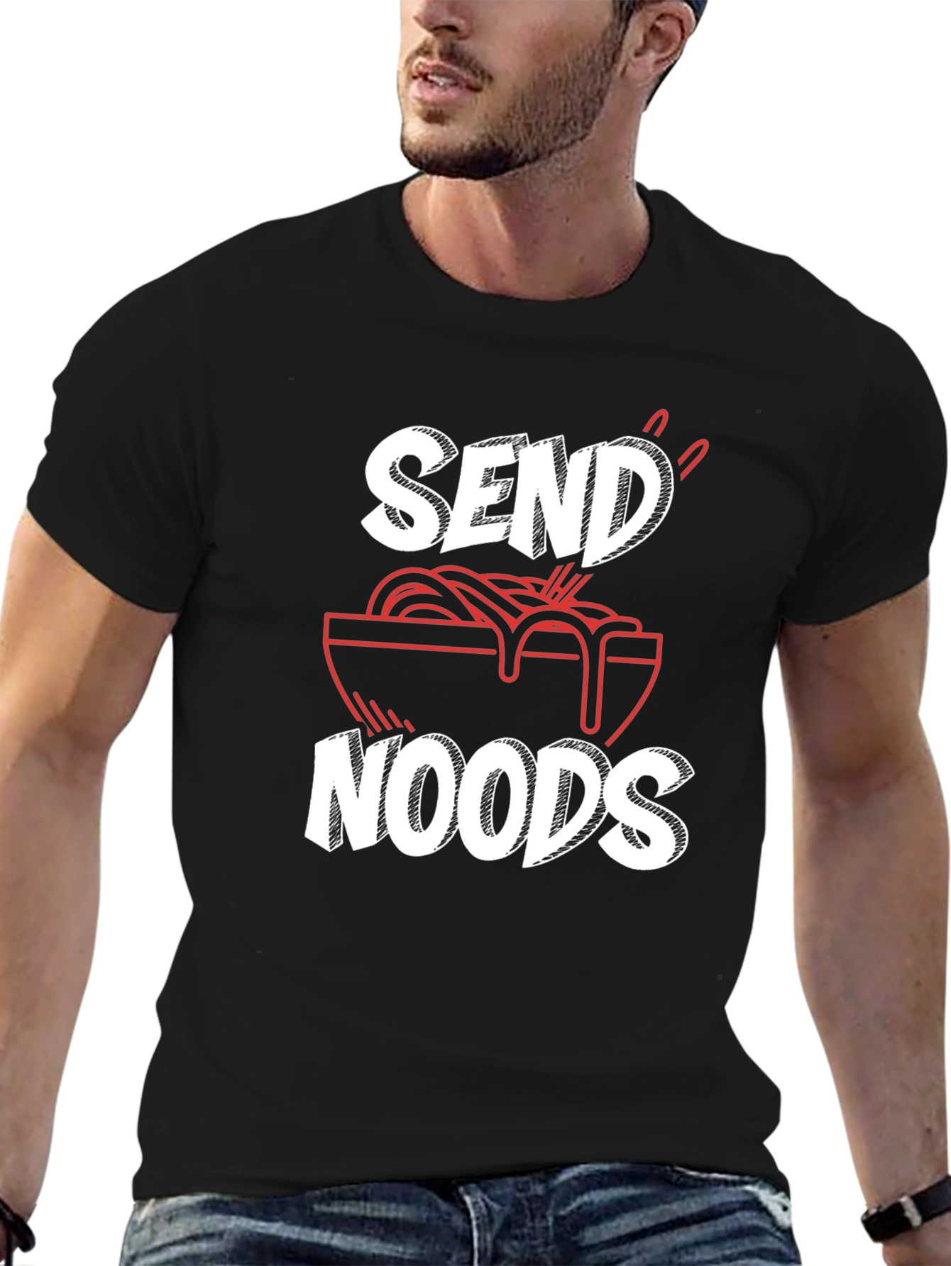 Black Send Noods Graphic Tee - Funny Ramen Shirt view 6