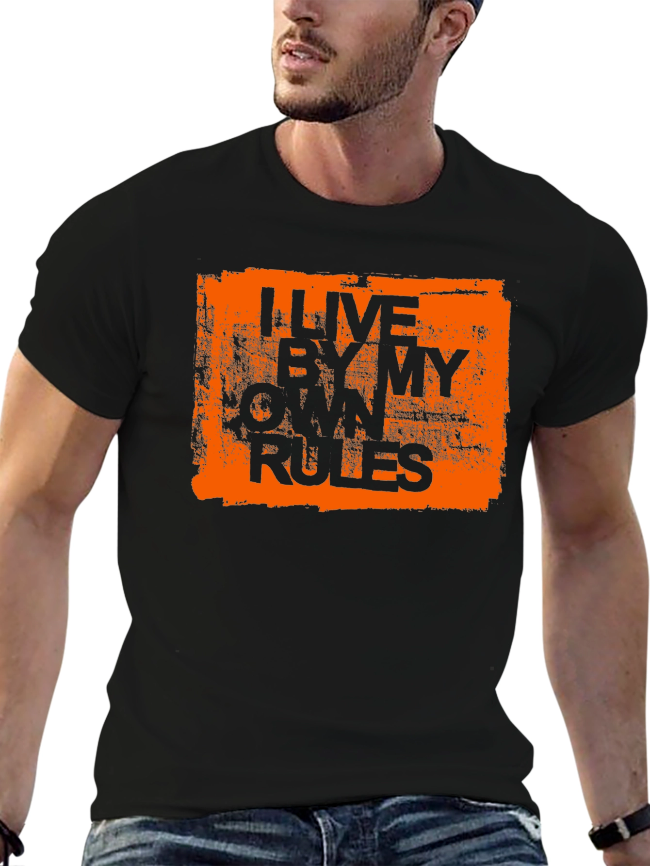 Black I Live By My Own Rules Graphic Tee - Black view 6