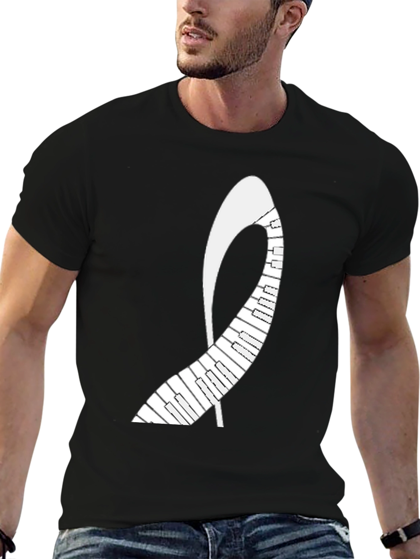 Black Piano Keys Abstract Graphic Tee - Black Unisex T-Shirt view 6