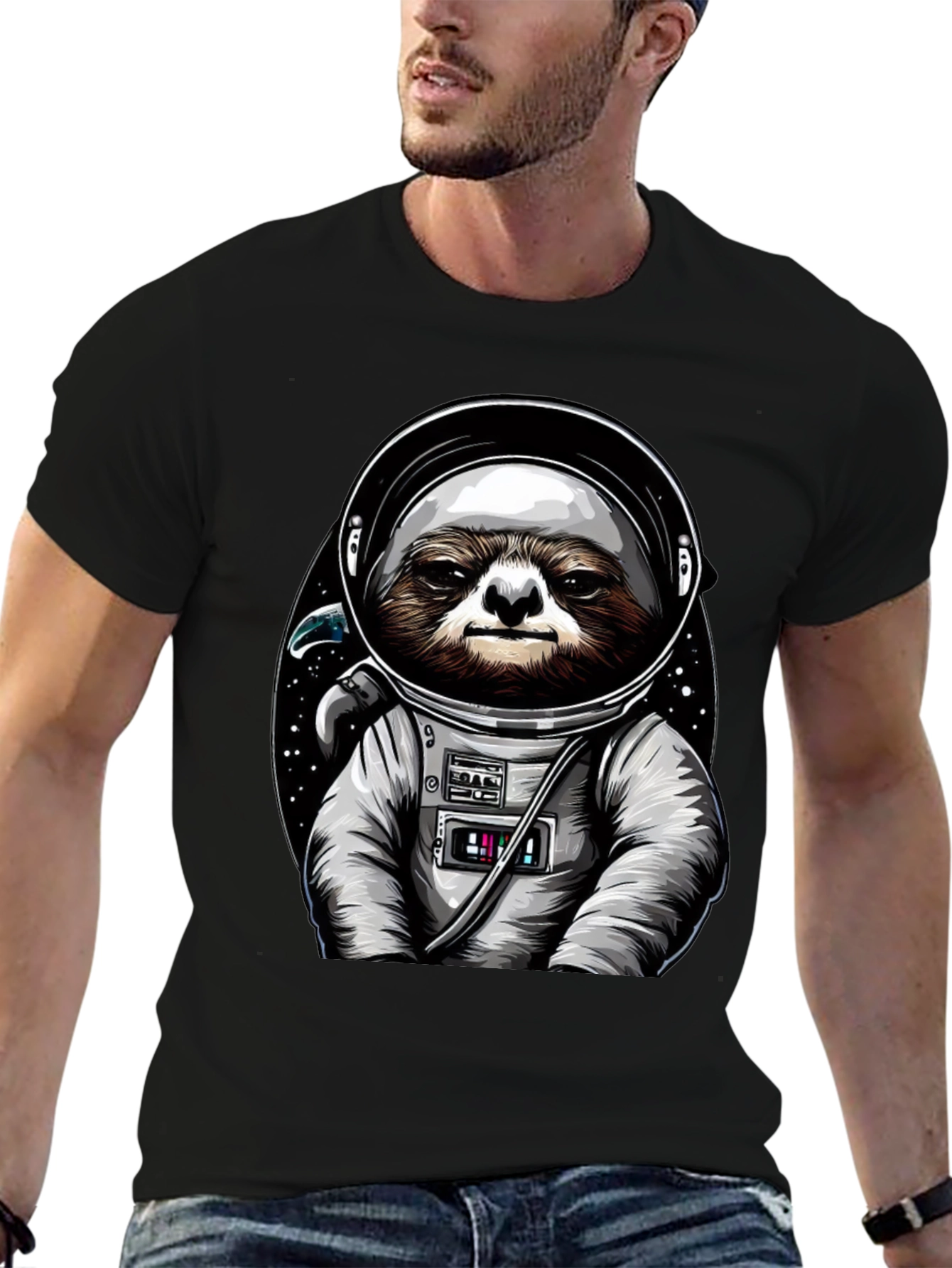 Black Sloth Astronaut Graphic Tee - Space Sloth T-Shirt view 6
