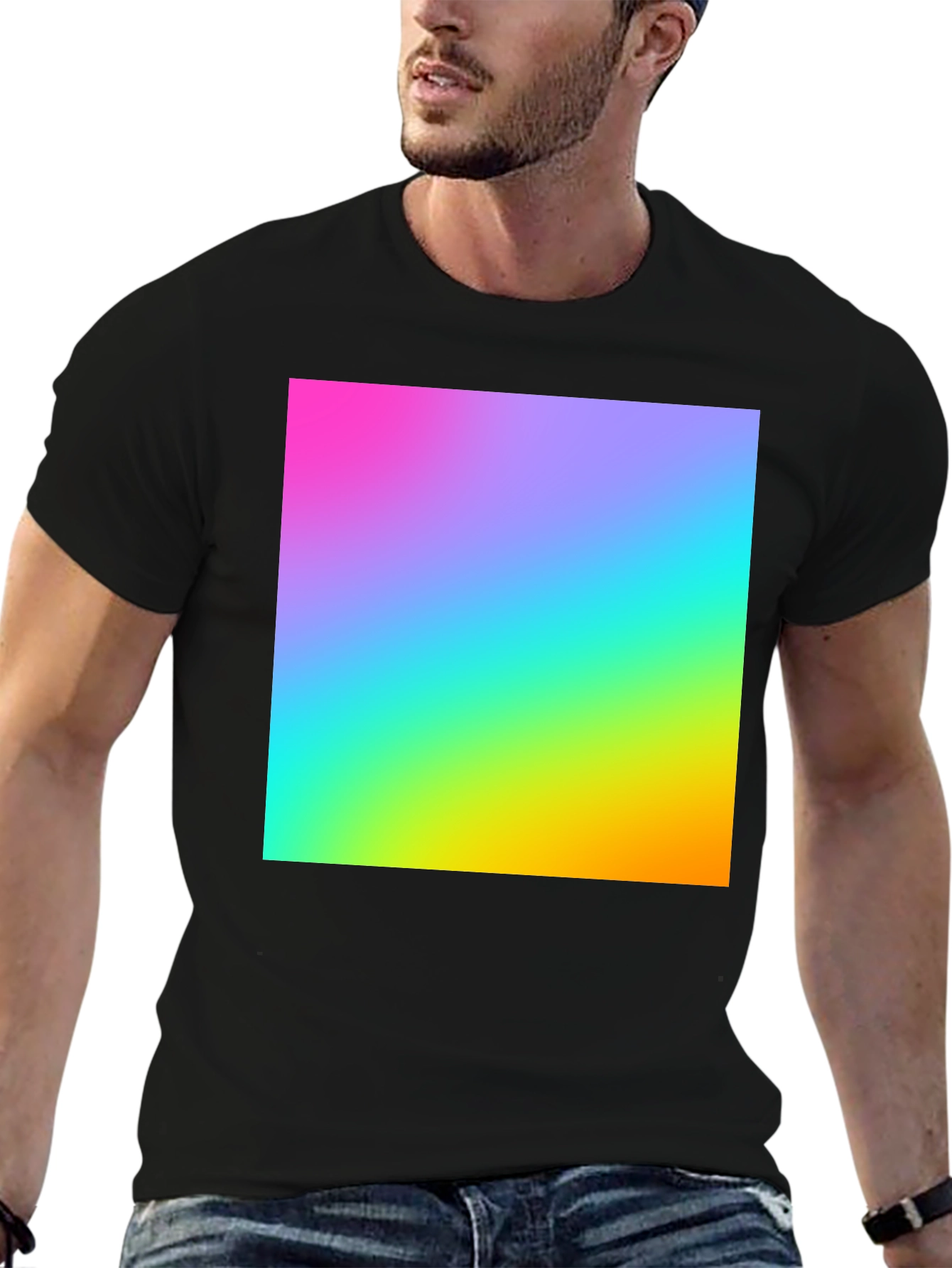 Black Gradient T-Shirt - Vibrant Rainbow Design view 6