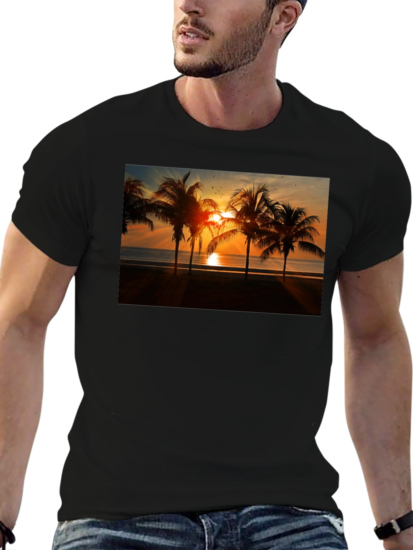 Black Sunset Palm Tree Graphic Tee view 6