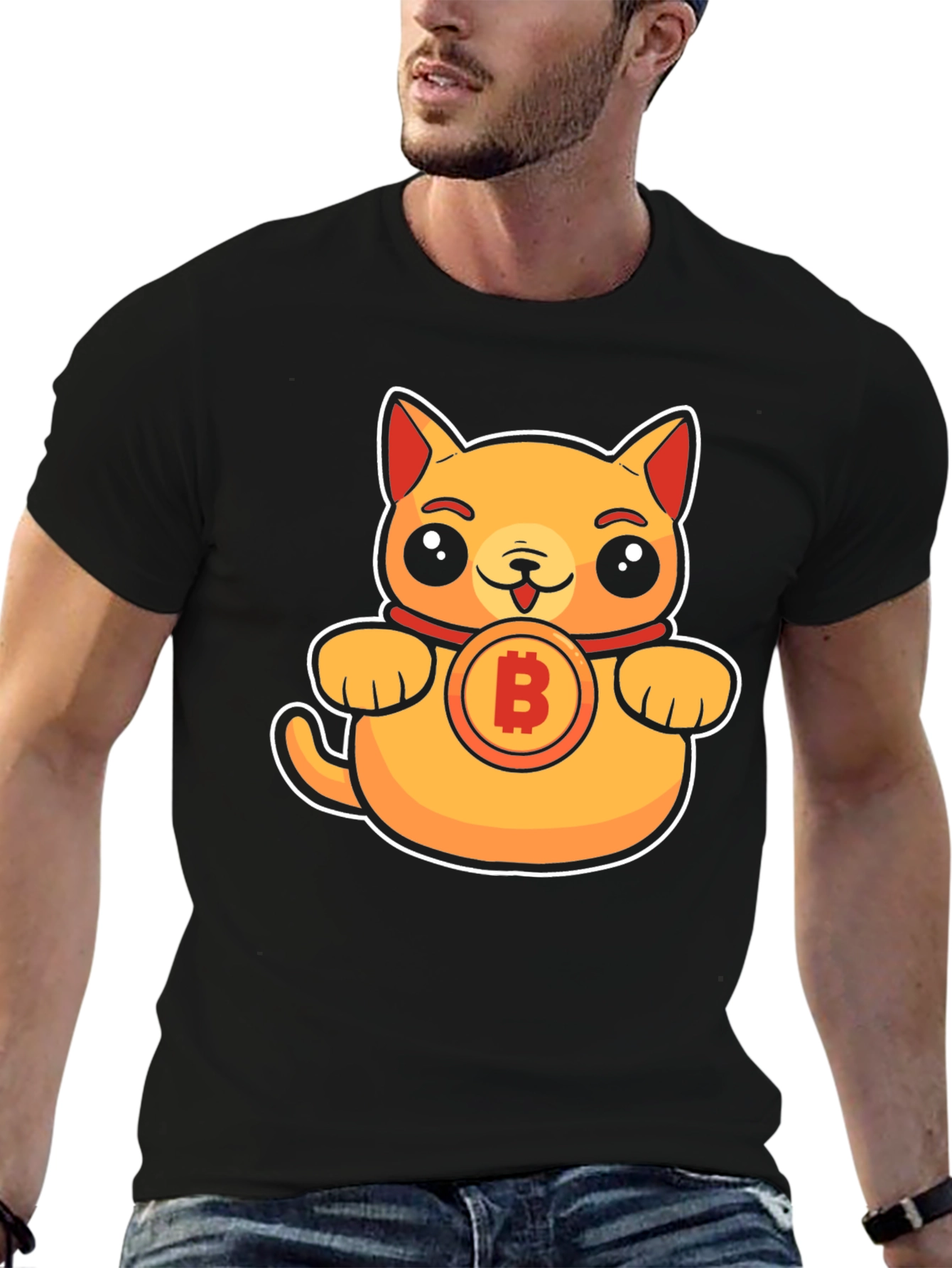 Black Bitcoin Kitty T-Shirt - Crypto Cat Tee view 6