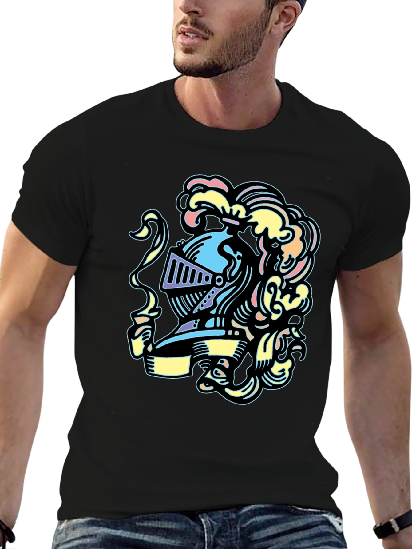 Black Knight Helmet Graphic Tee - Stylish and Unique Design view 6