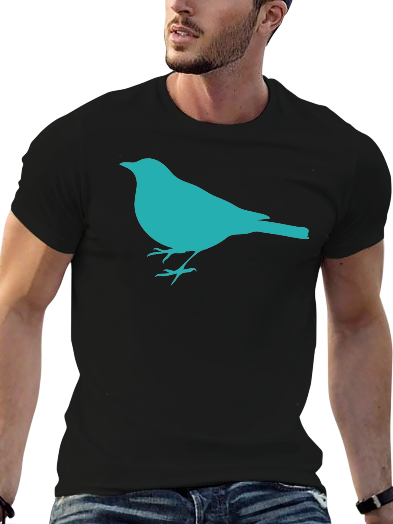 Black Bird Silhouette Graphic Black T-Shirt view 6