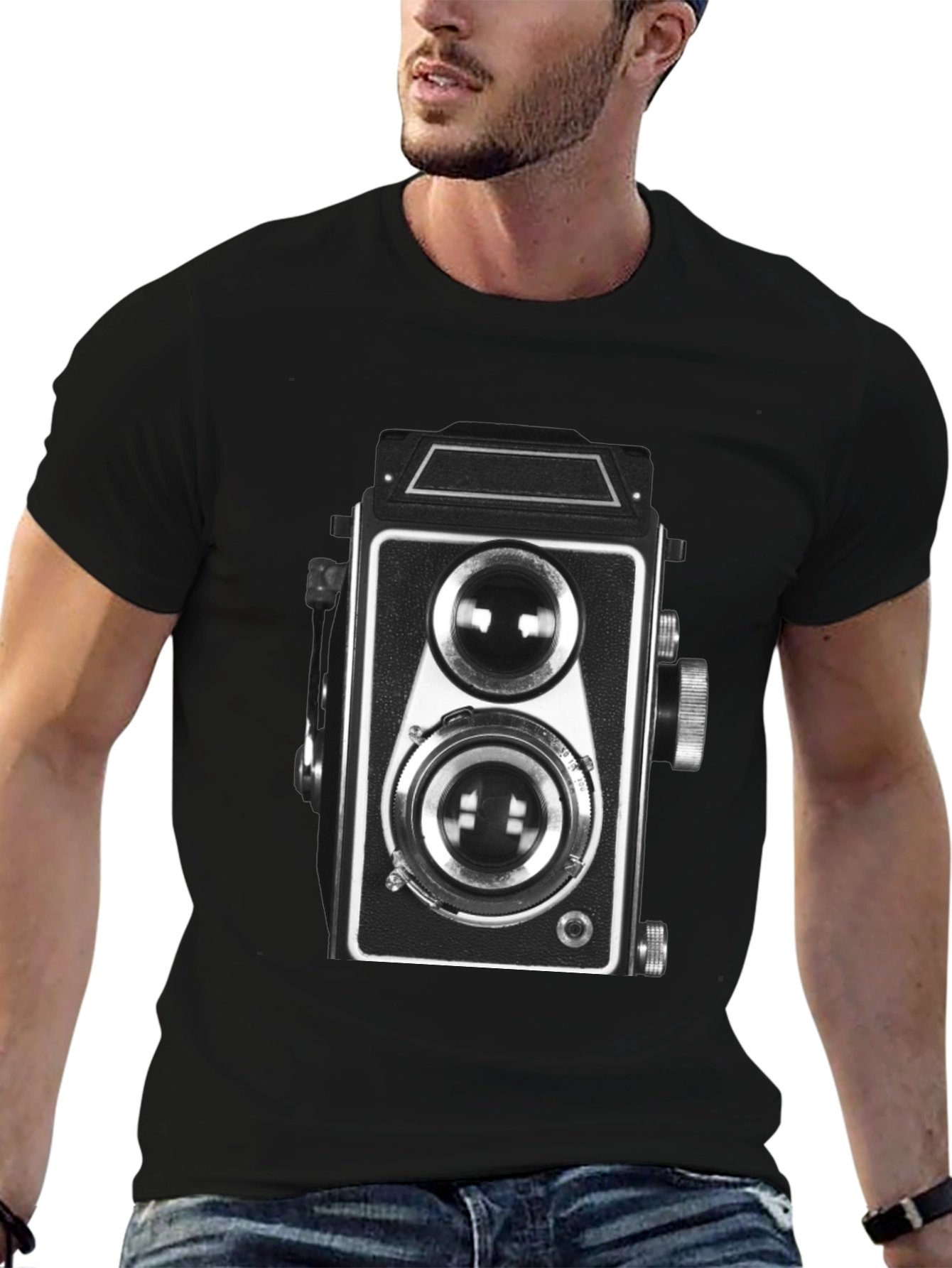 Black Vintage Camera Graphic Tee - Classic Black T-Shirt view 6