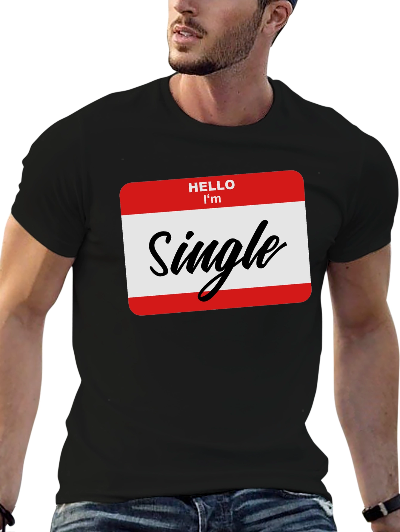 Black Hello I'm Single T-Shirt - Black, Funny, Dating Tee view 6