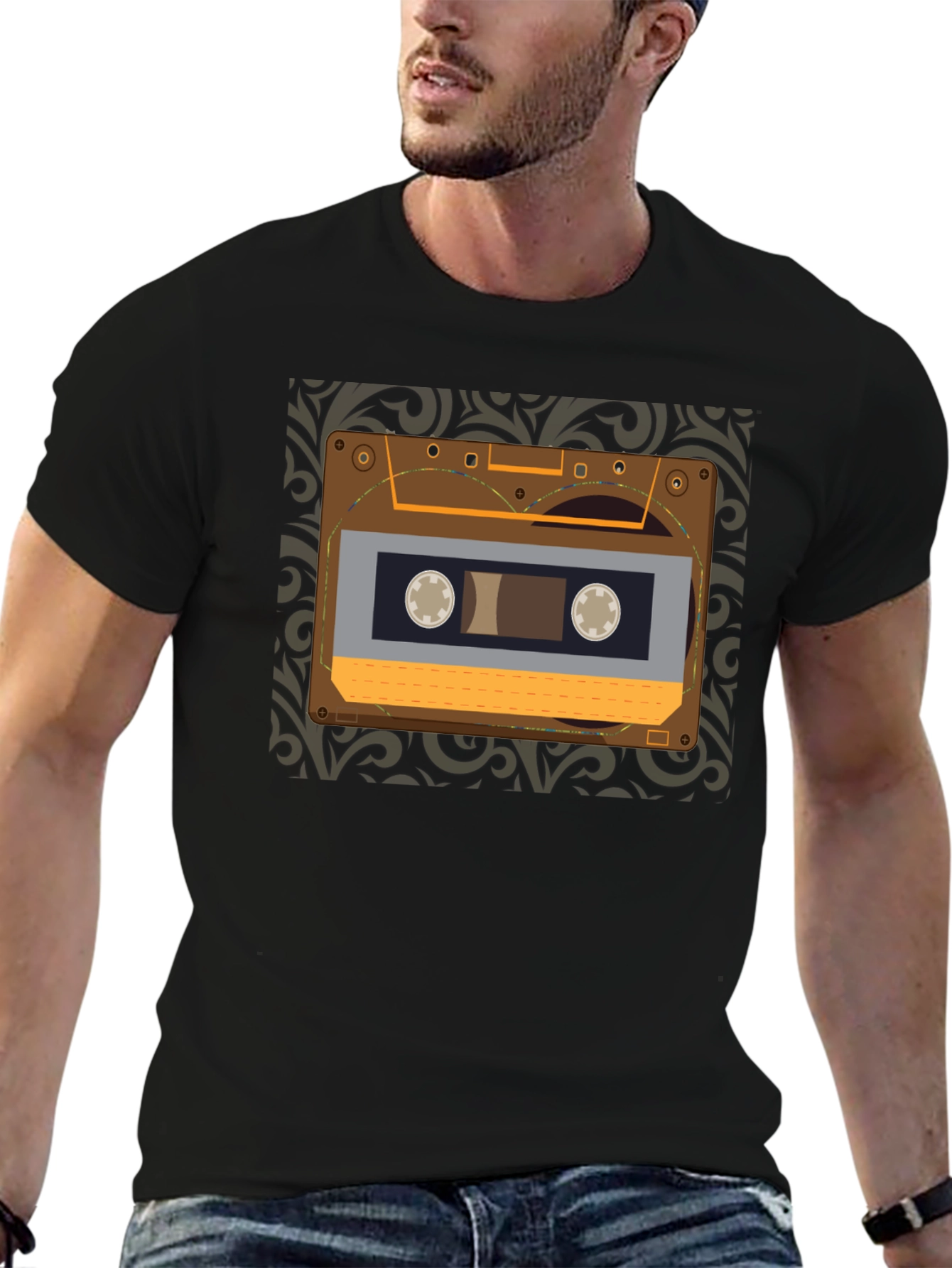 Black Retro Cassette Tape Graphic Tee - Vintage Music Lover Shirt view 6