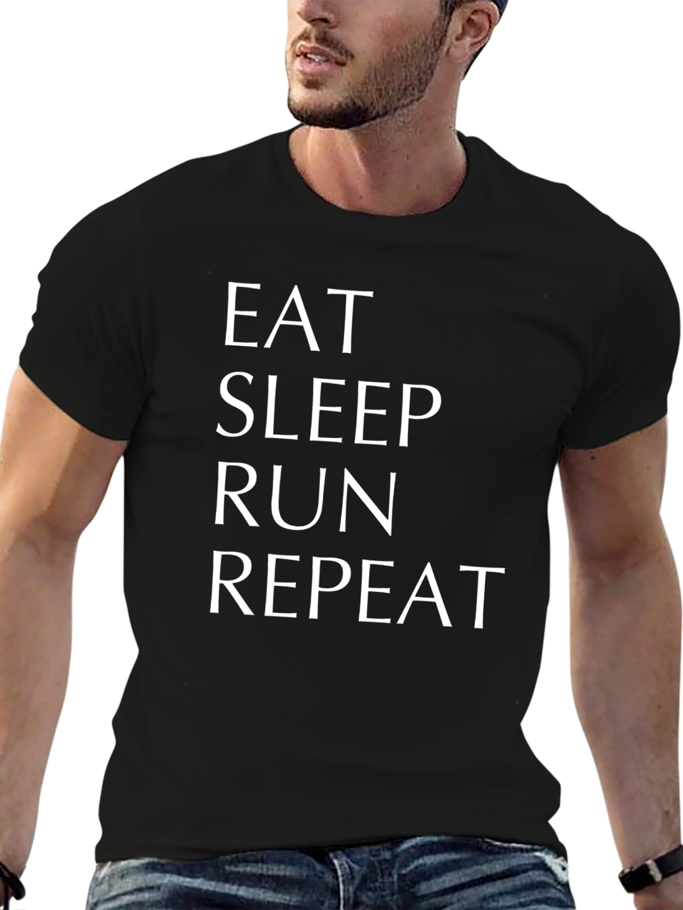 Black Eat Sleep Run Repeat Graphic Tee - Black view 6