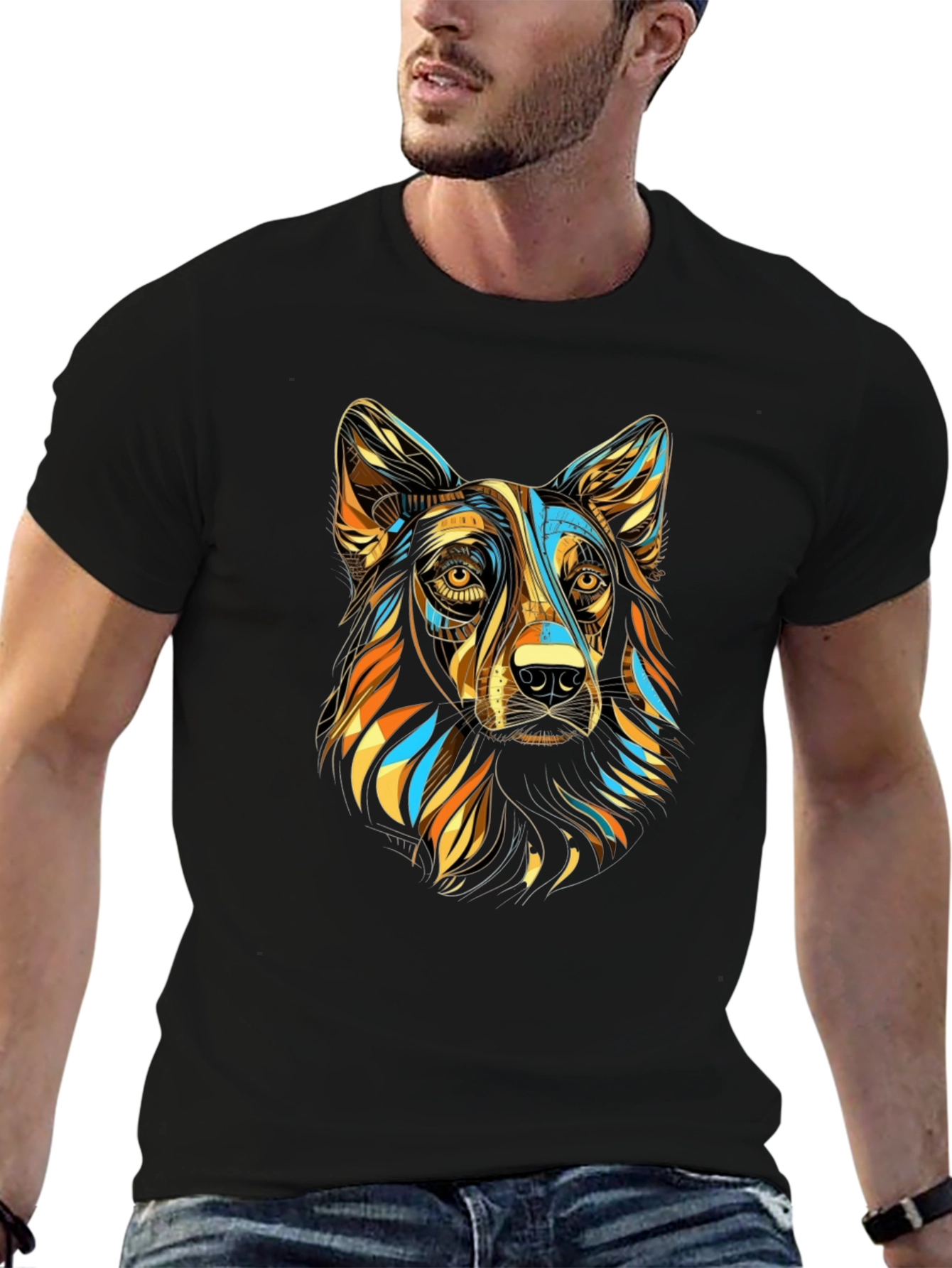 Black Abstract Dog Graphic T-Shirt - Stylish Men's Tee view 6