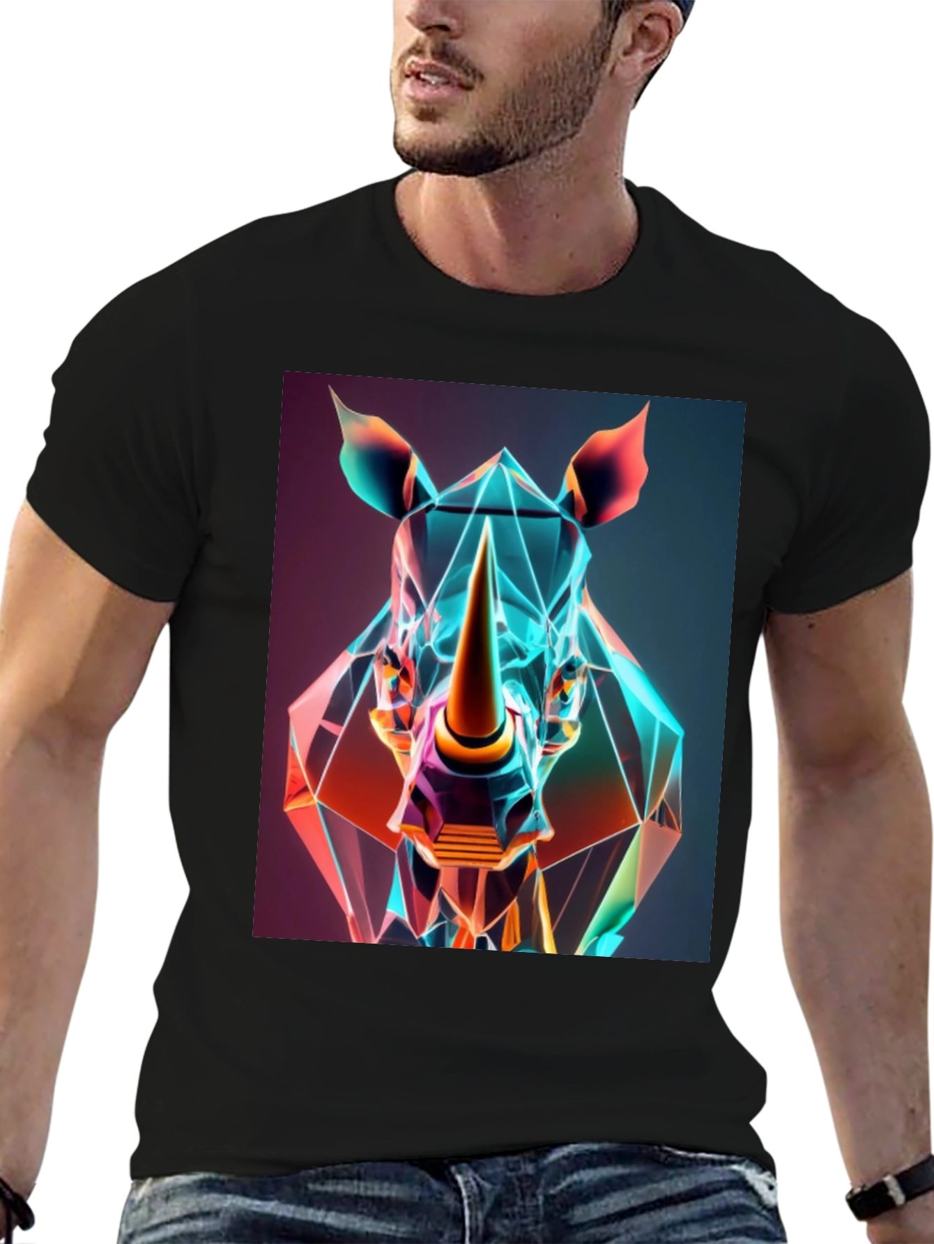 Black Geometric Rhino Graphic Tee - Modern Animal Art view 6