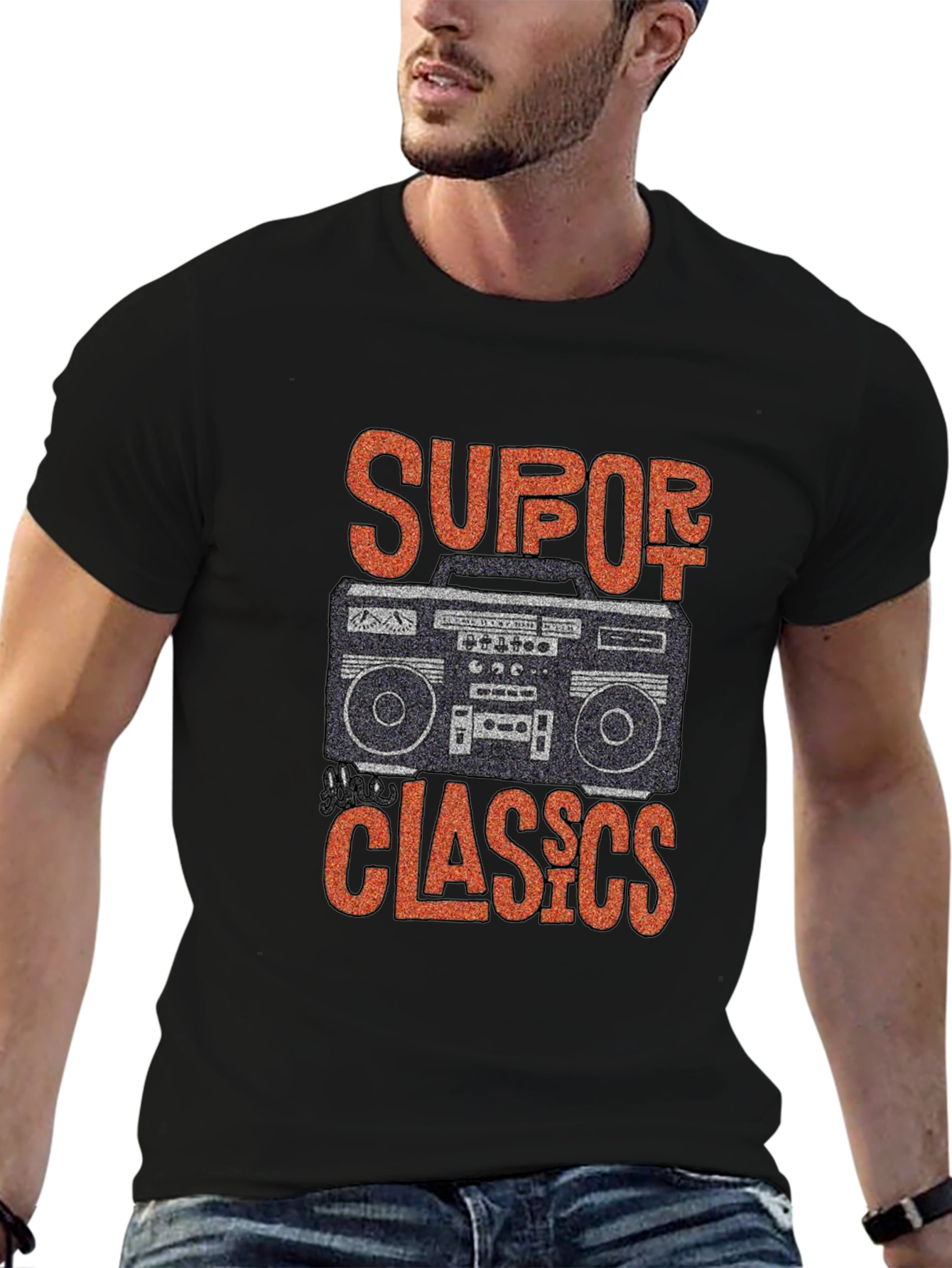Black Retro Boombox Graphic T-Shirt - Classic Music Lover Tee view 6