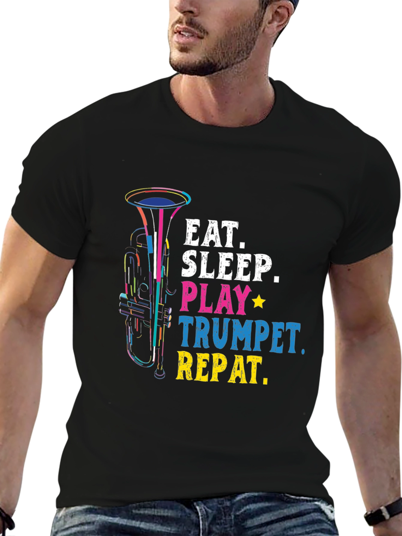 Black Eat Sleep Play Trumpet Repeat T-Shirt Music Lover Gift view 6