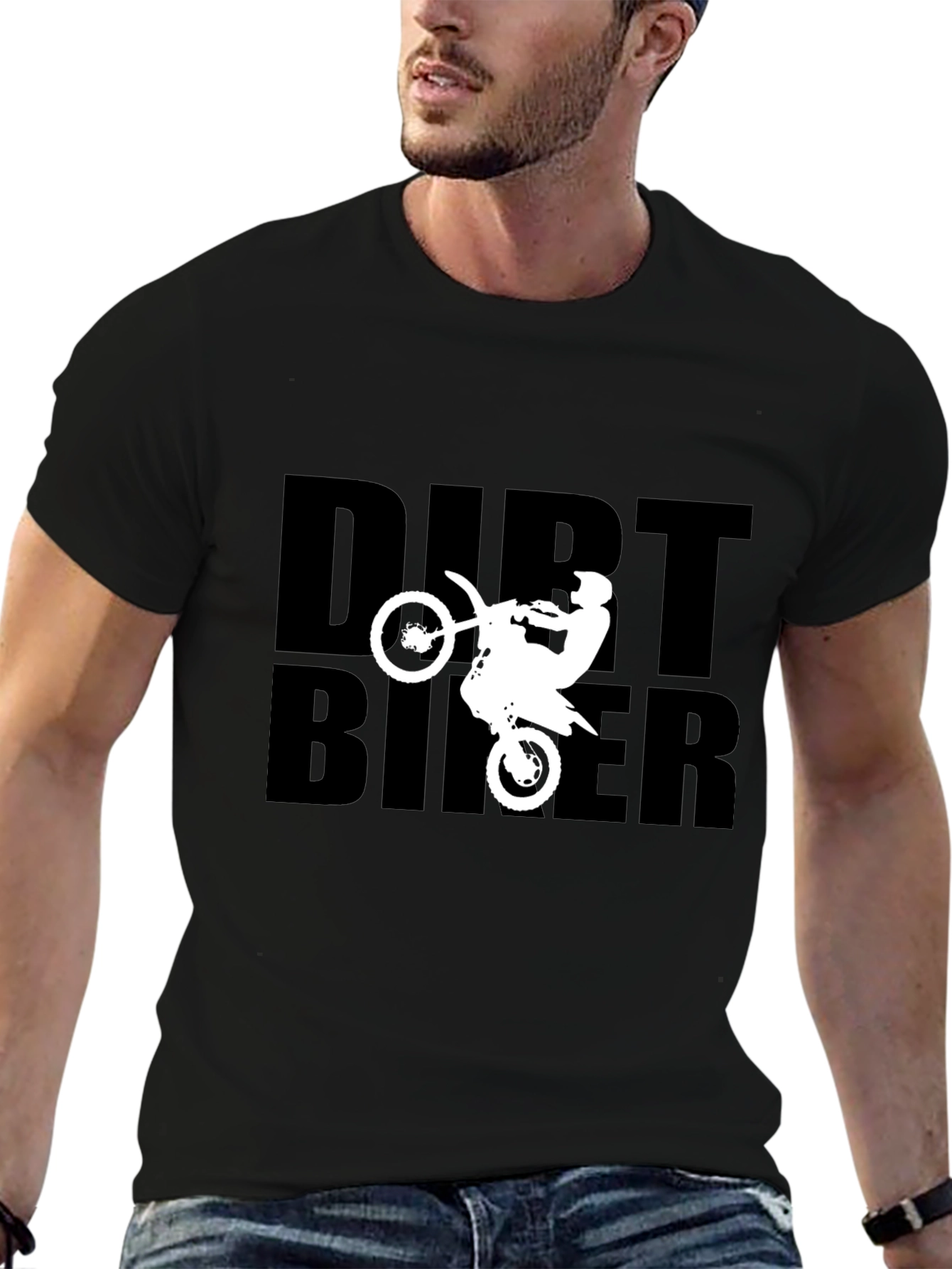 Black Dirt Biker Graphic Tee - Black Cotton T-Shirt view 6