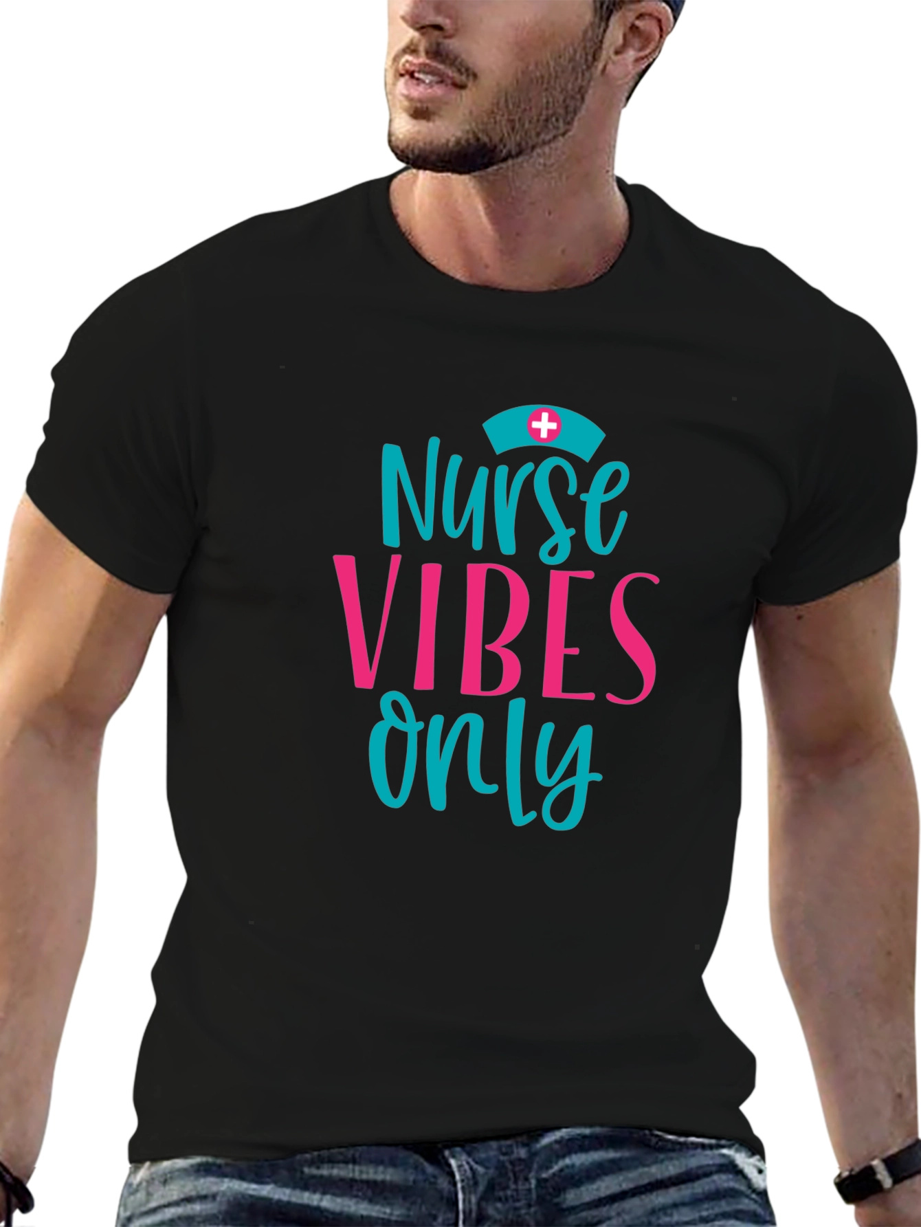 Black Nurse Vibes Only Graphic Tee - Black view 6