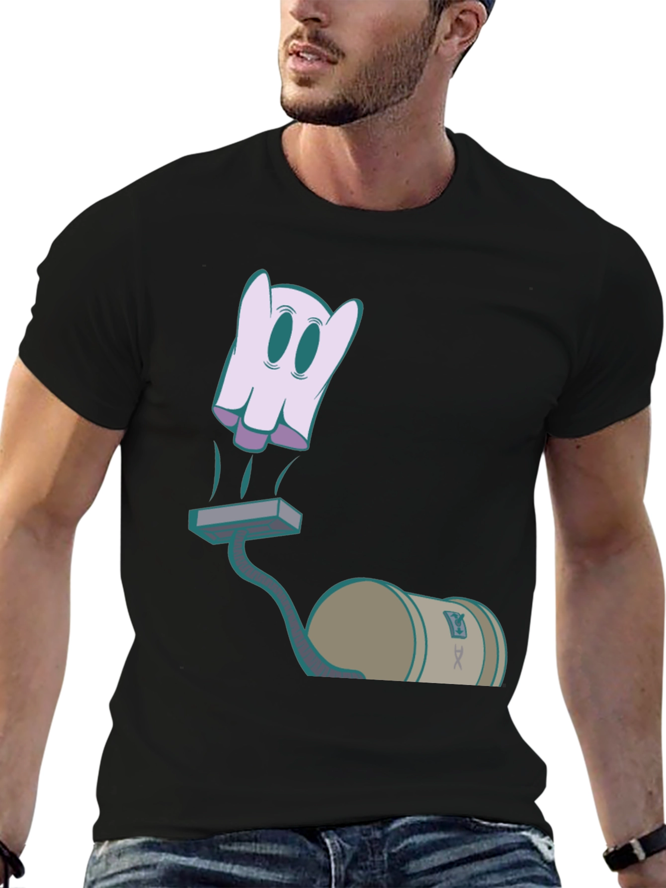 Black Ghost Vacuum Cartoon Graphic T-Shirt view 6