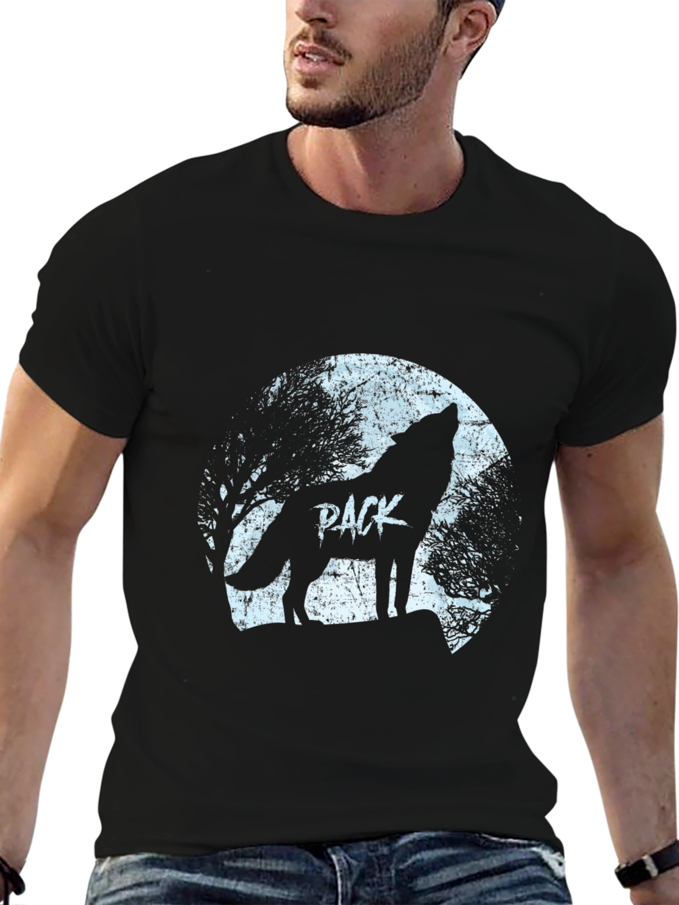 Black Wolf Pack Moon Graphic T-Shirt - Black view 6