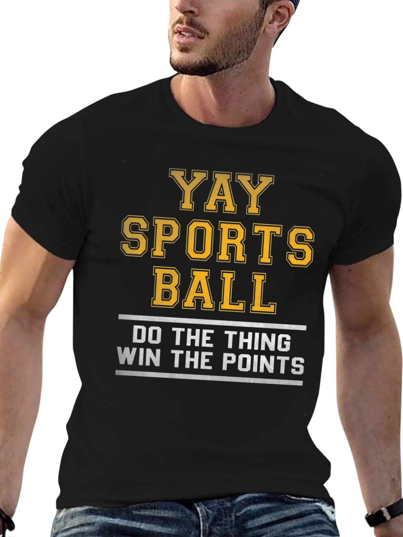 Black Yay Sports Ball T-Shirt - Funny Athletic Tee view 6