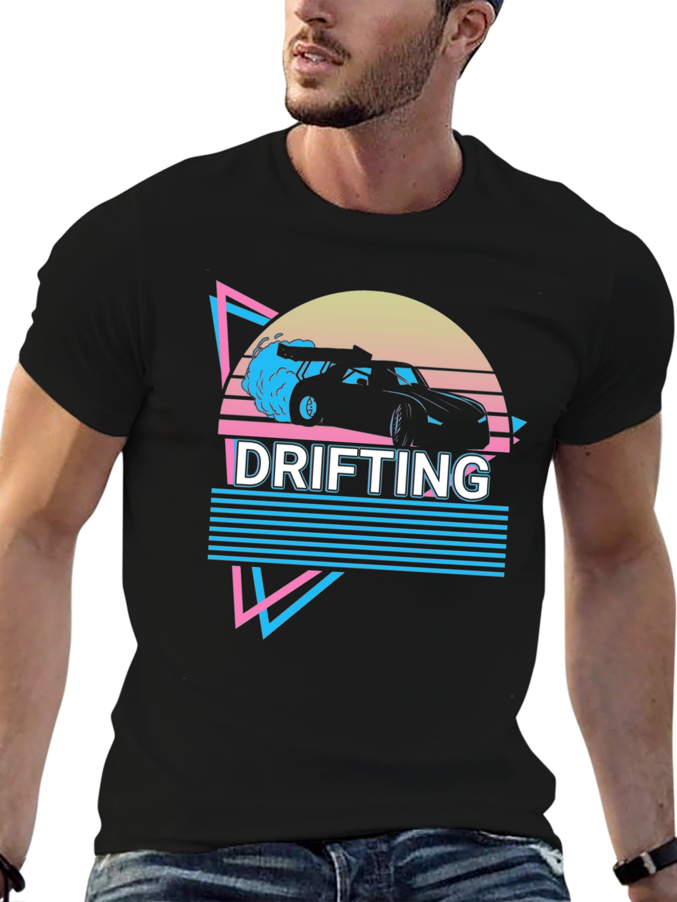 Black Drifting Car Graphic Tee Retro Style view 6