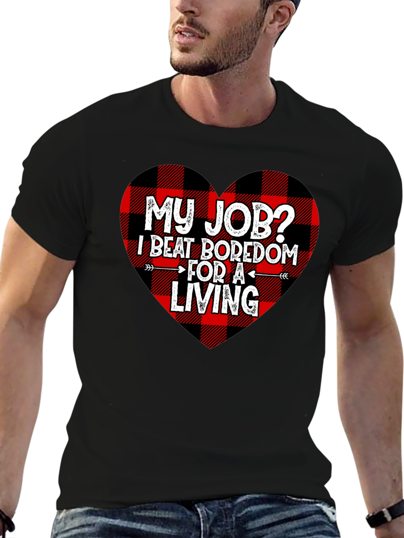 Black Beat Boredom T-Shirt - Buffalo Plaid Heart view 6