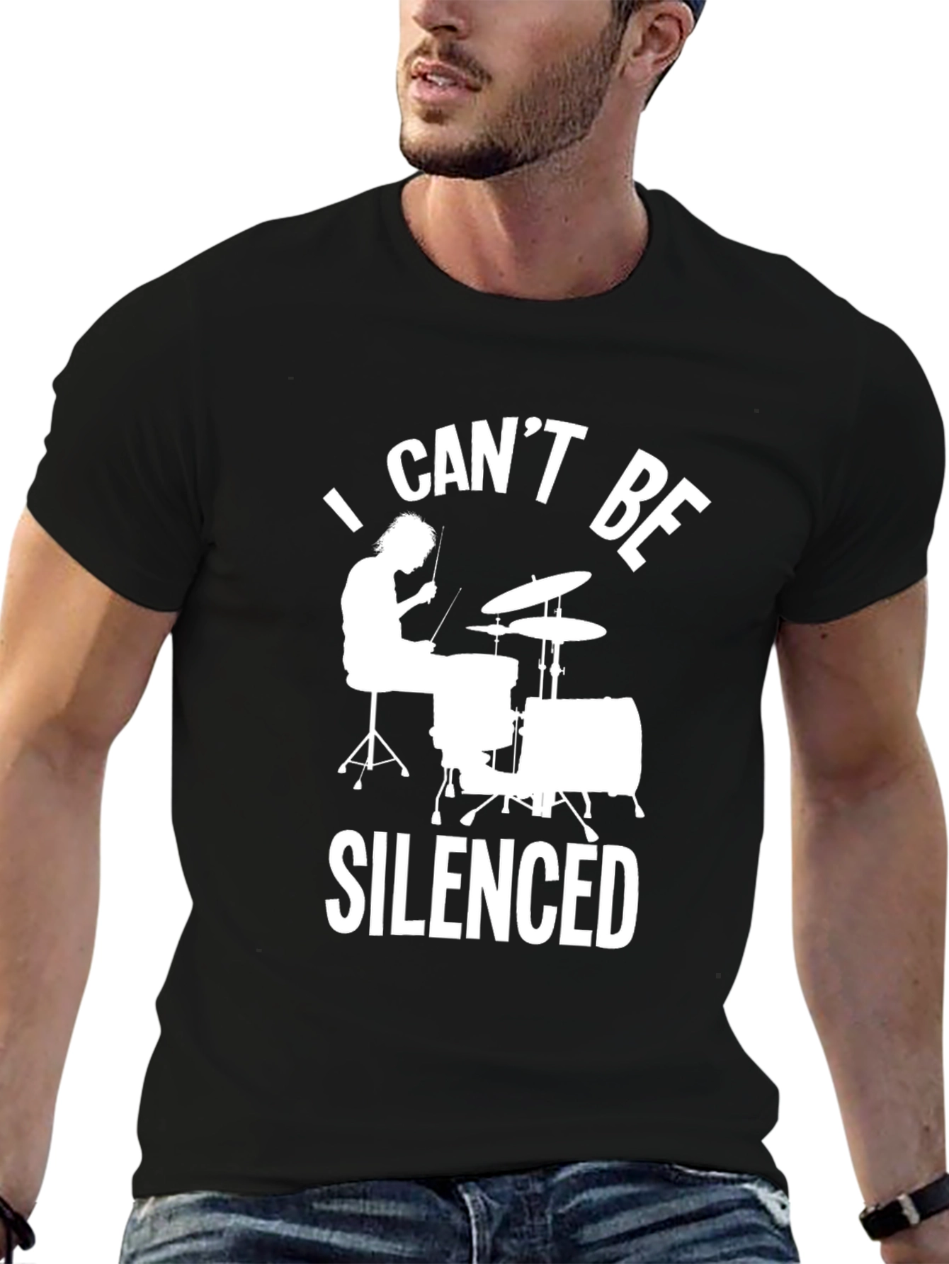 Black I Can't Be Silenced Drummer T-Shirt - Rock Music Tee view 6