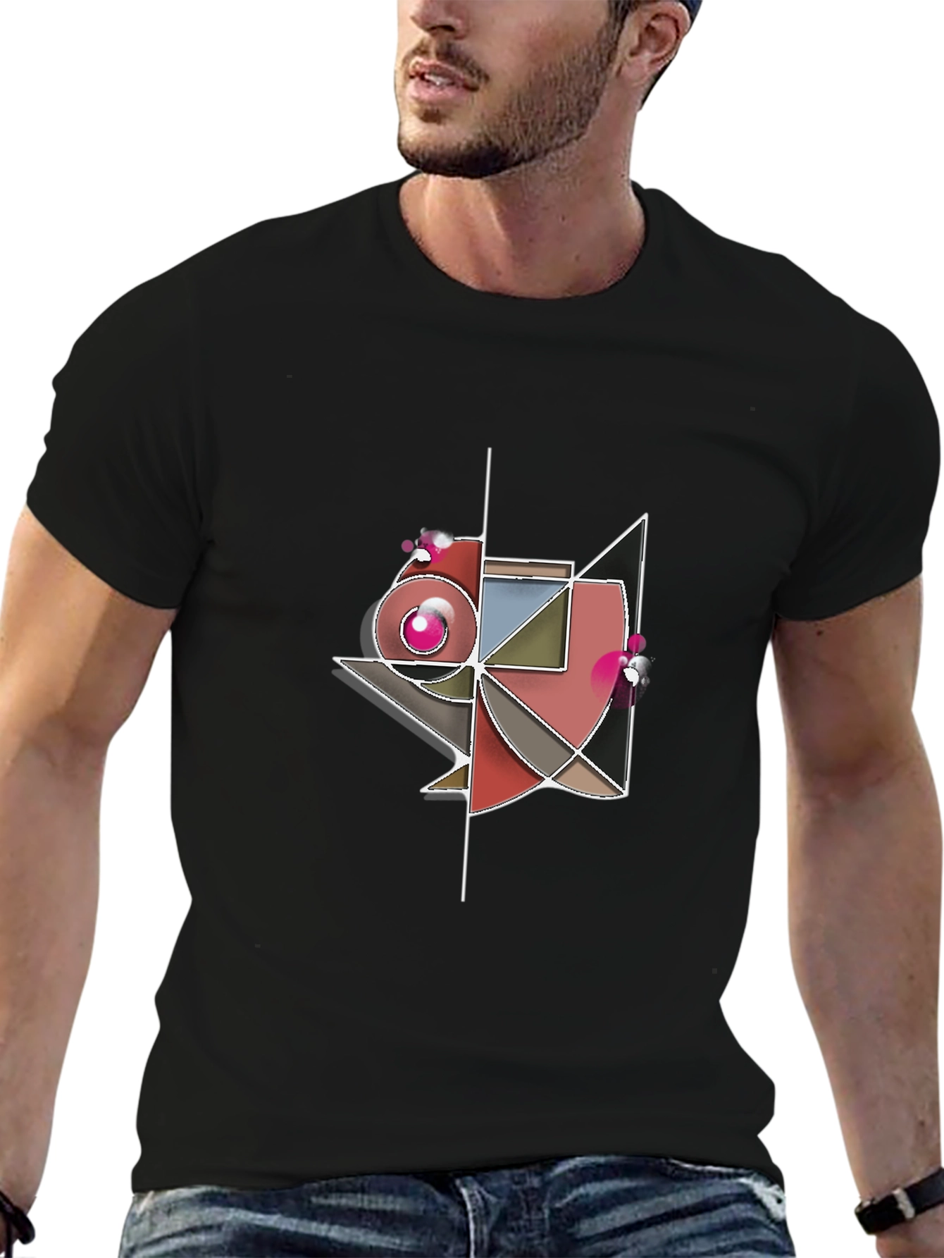 Black Abstract Geometric Graphic Tee - Modern Art Shirt view 6
