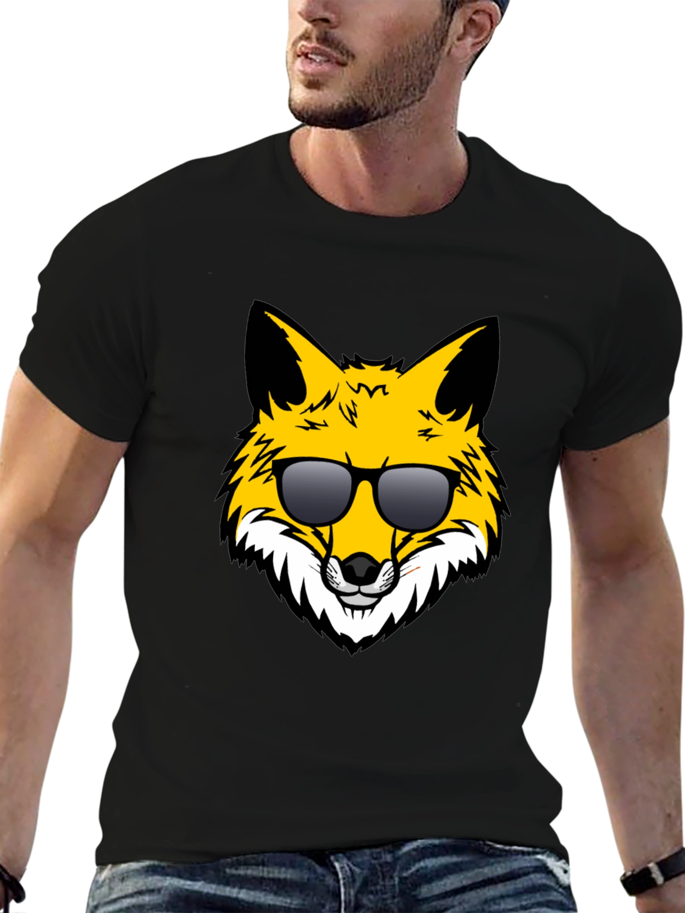Black Cool Fox Graphic Tee - Black Unisex T-Shirt view 6