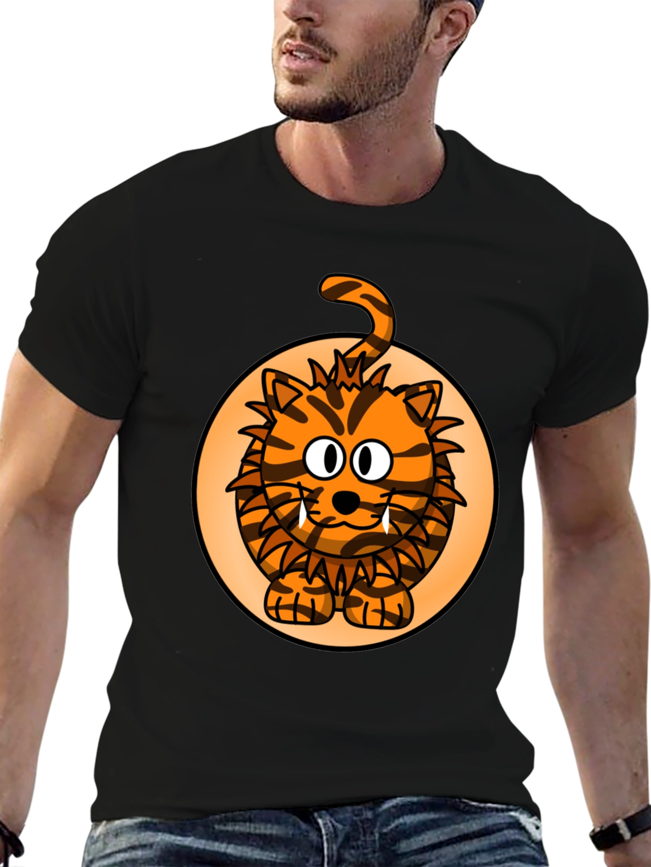 Black Cartoon Tiger Graphic Tee - Fun Animal Print Shirt view 6