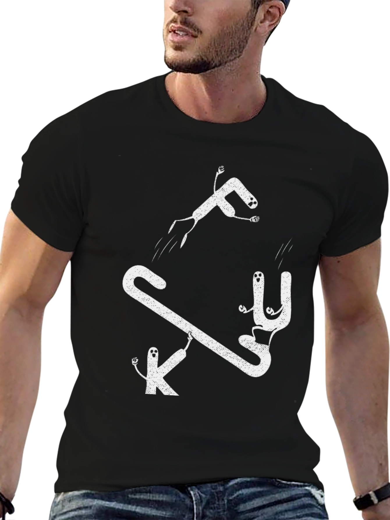 Black Funny Graphic Tee: FK U Cartoon Characters on Black T-Shirt view 6