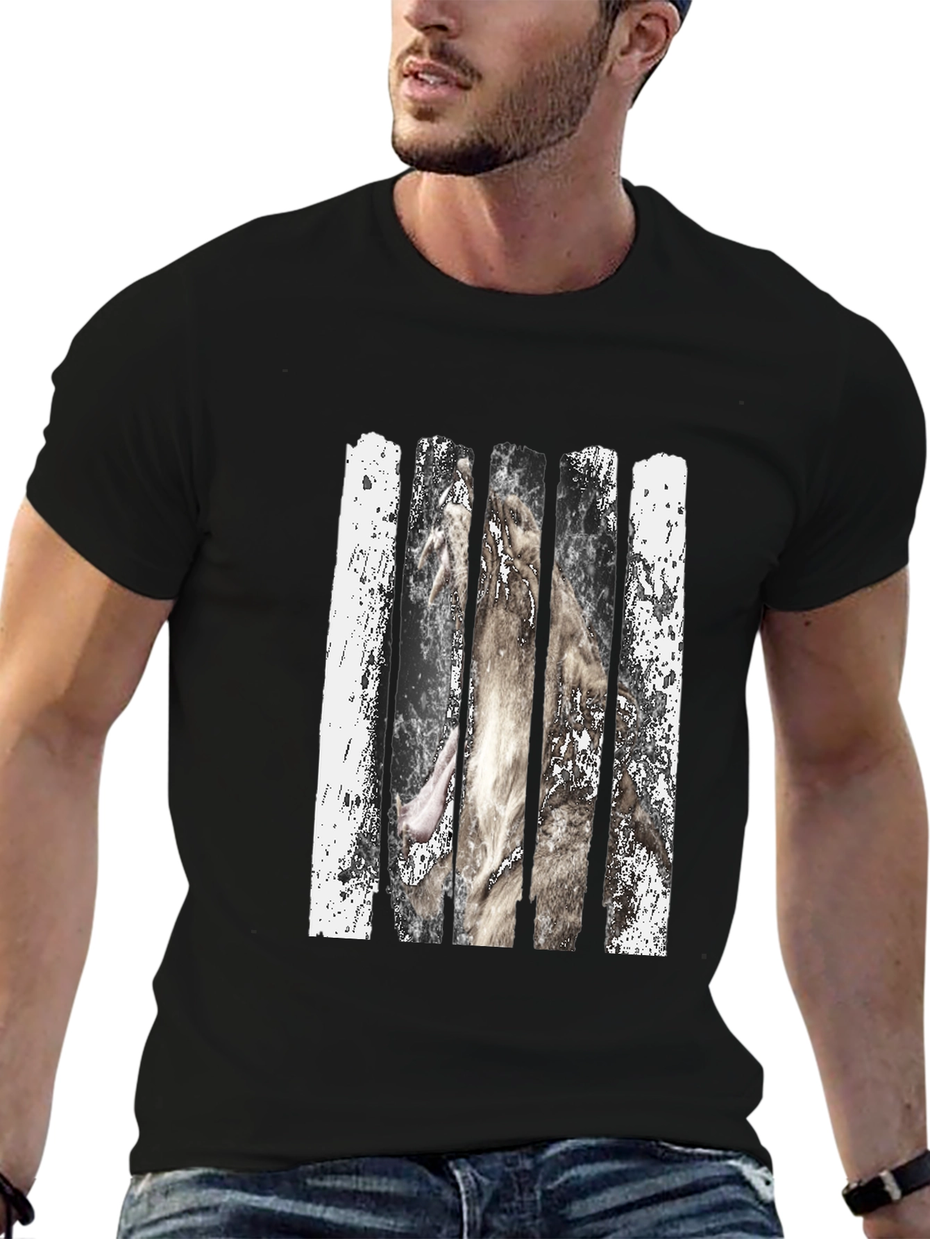 Black Wolf Behind Bars Graphic Tee view 6