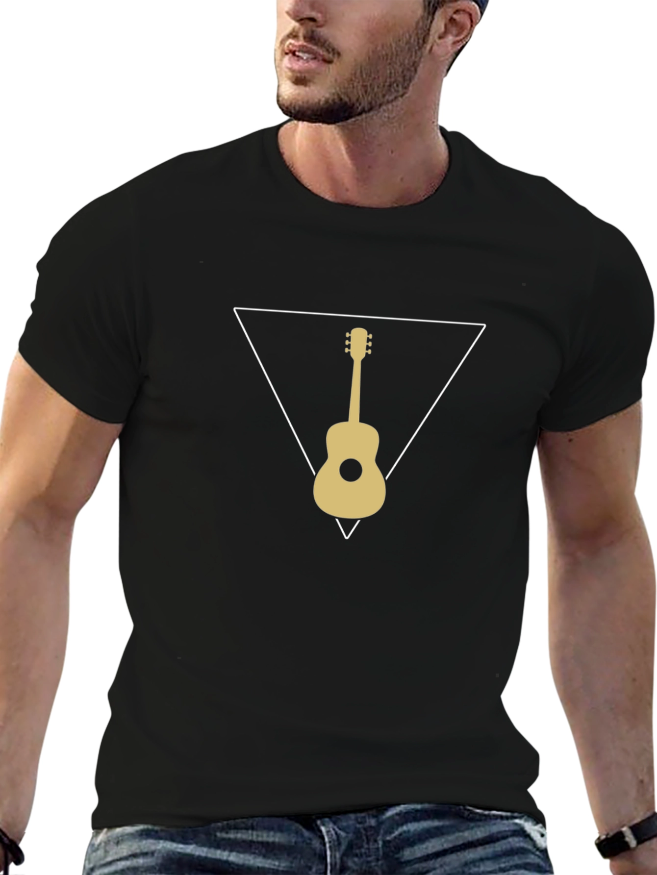 Black Guitar Triangle Graphic T-Shirt - Black view 6