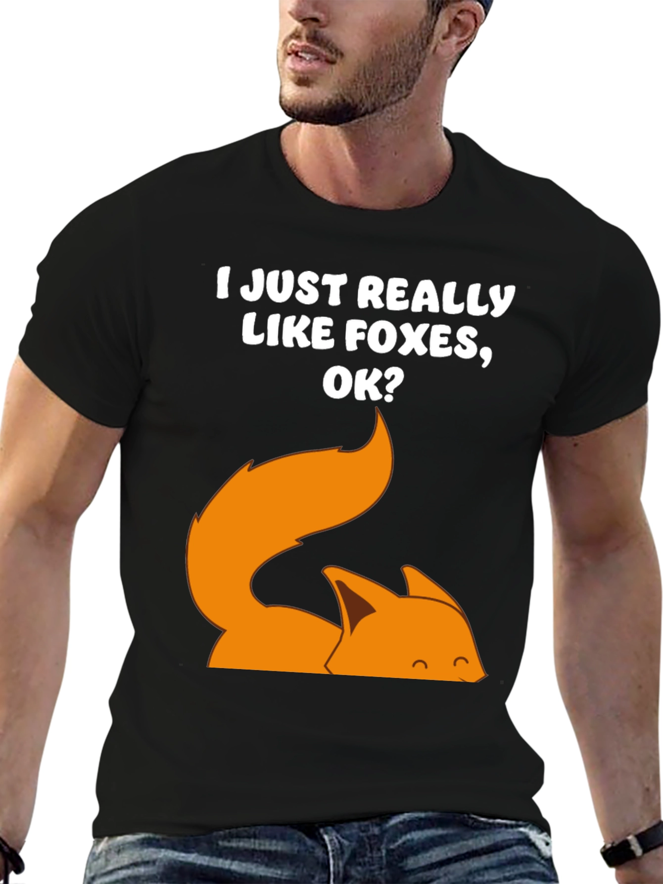 Black I Just Really Like Foxes OK? T-Shirt view 6