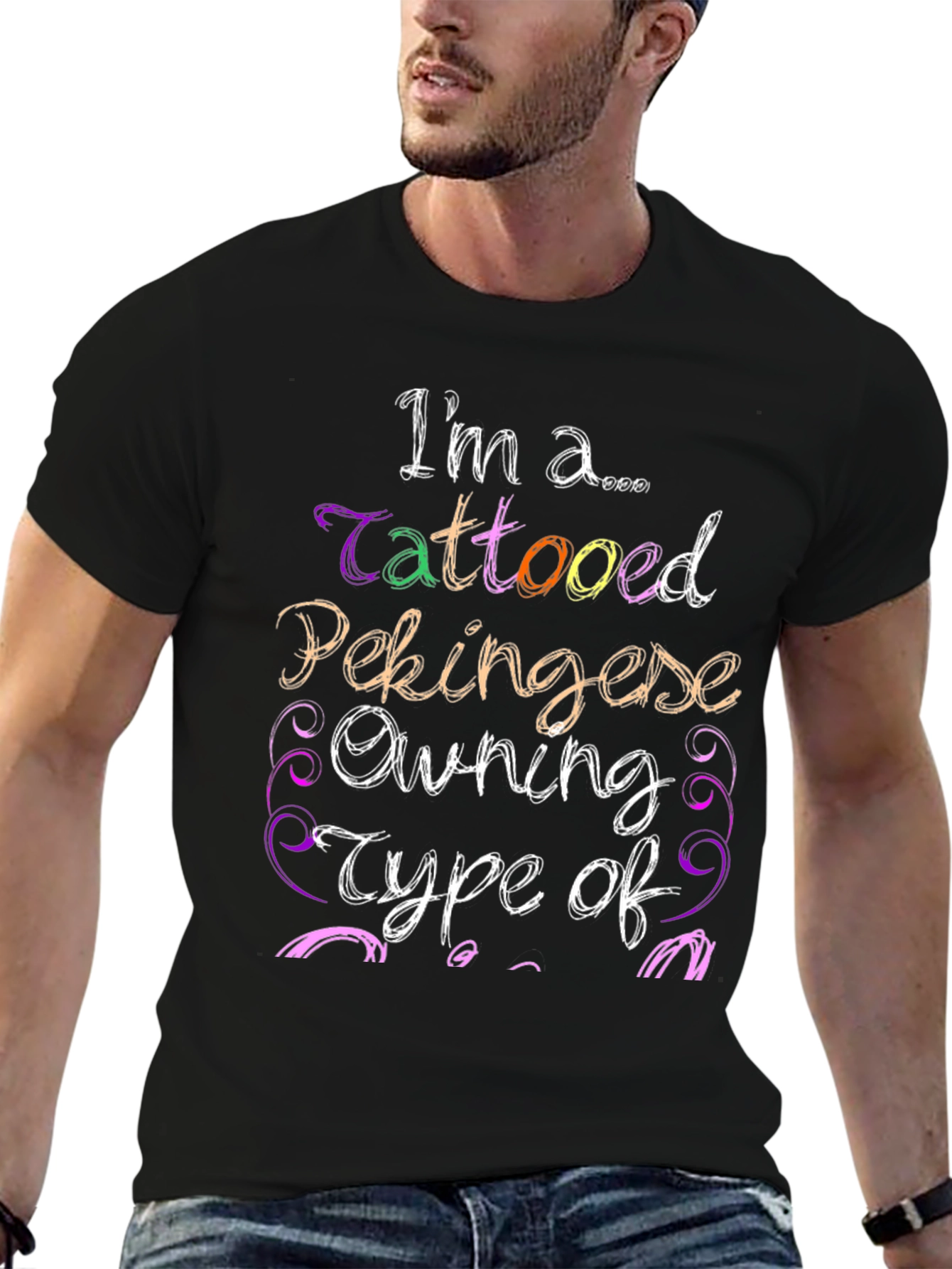 Black Tattooed Pekingese Owner T-Shirt - Unique Dog Lover Gift view 6