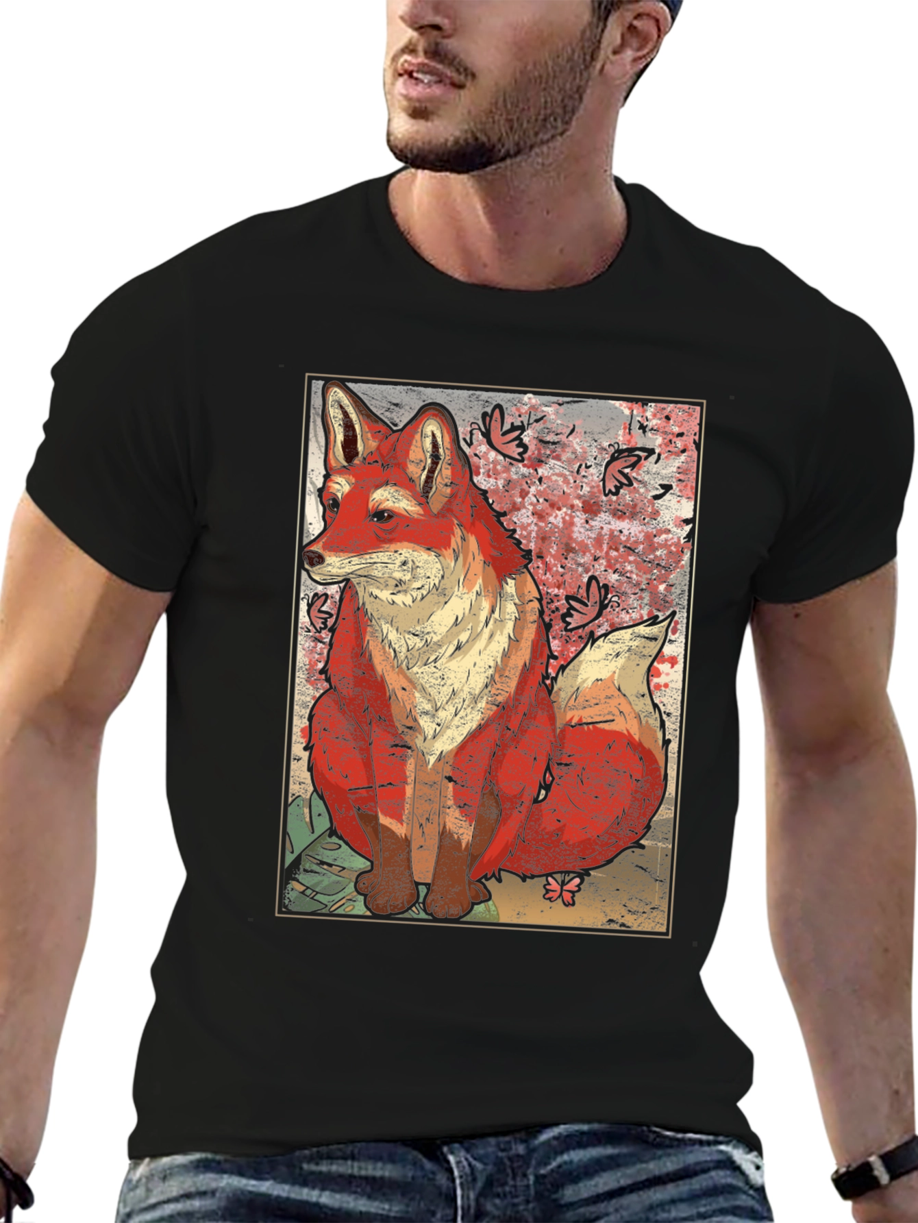 Black Artistic Fox Graphic T-Shirt - Unique Design view 6