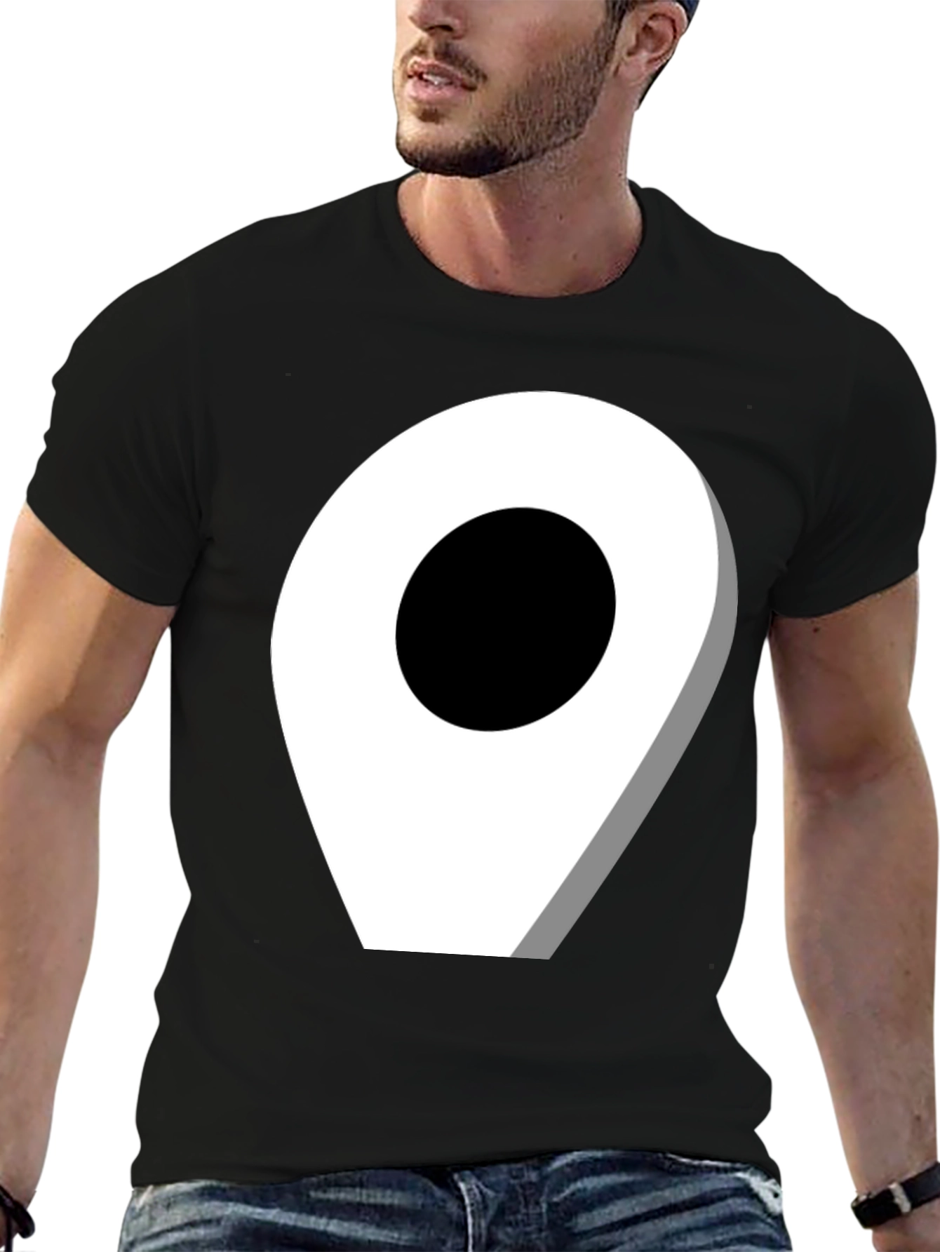 Black Location Pin Graphic Tee - Modern Black T-Shirt view 6
