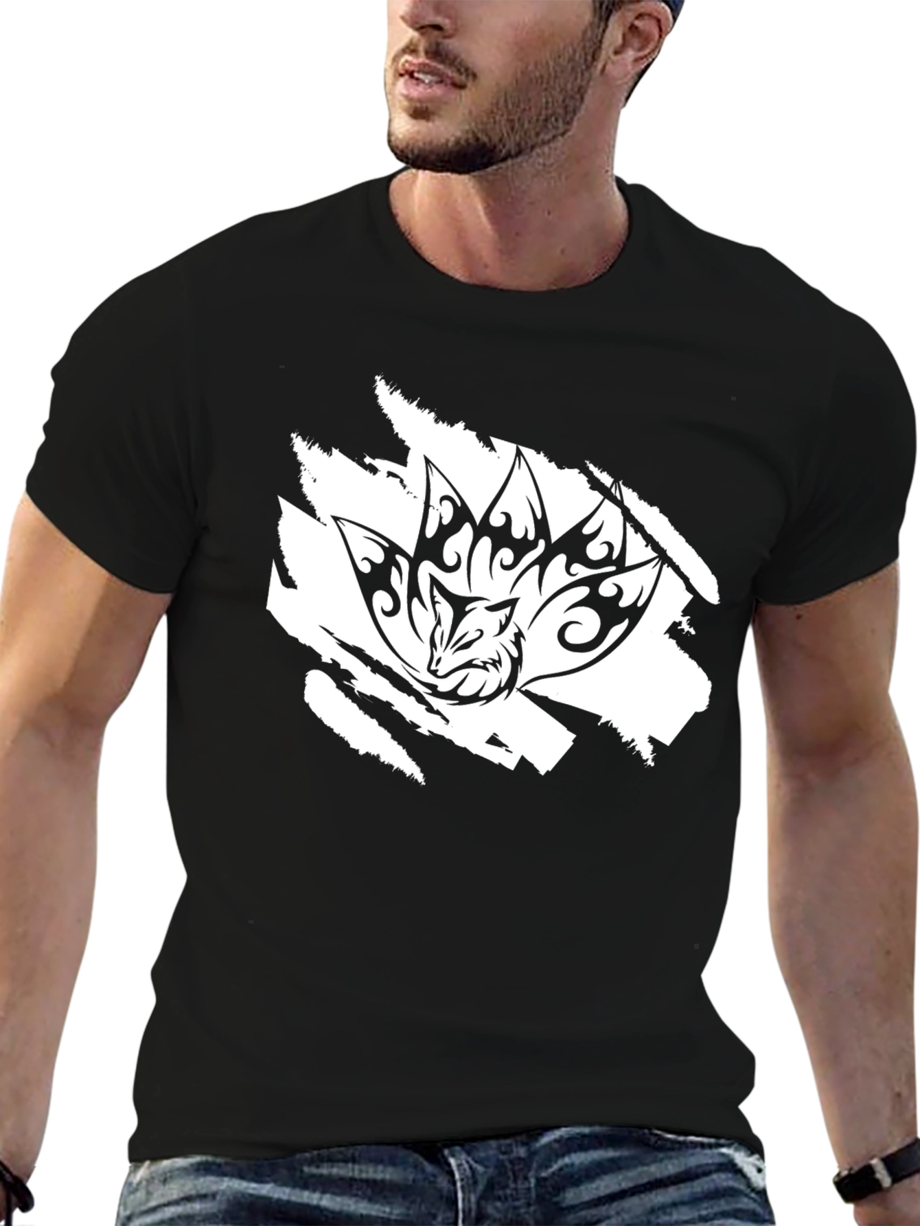Black Nine-Tailed Fox Graphic Tee - Black view 6