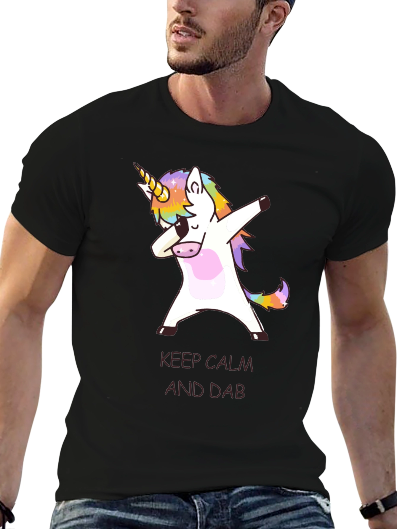 Black Keep Calm and Dab Unicorn T-Shirt  view 6