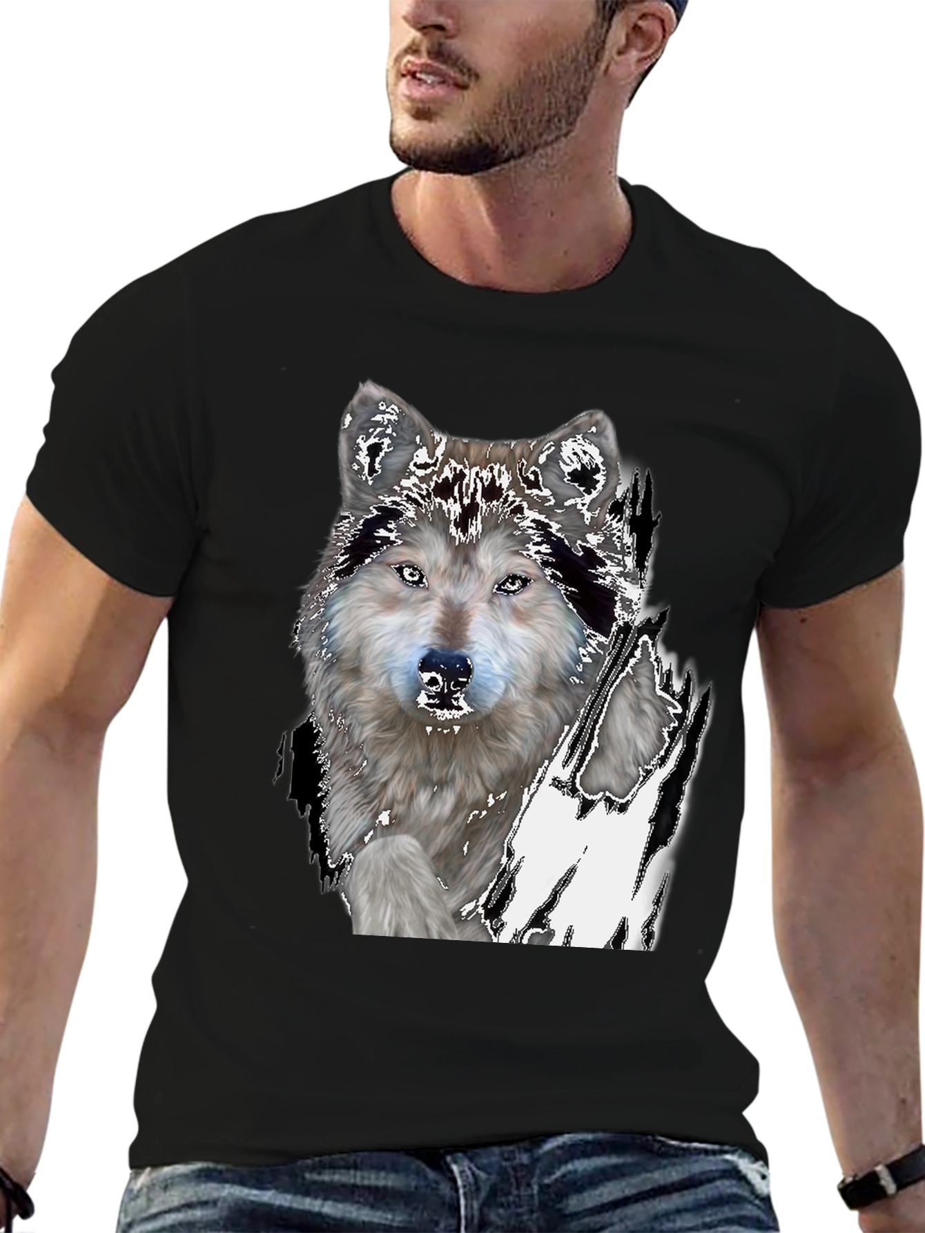 Black Wolf Graphic Print Black T-Shirt view 6