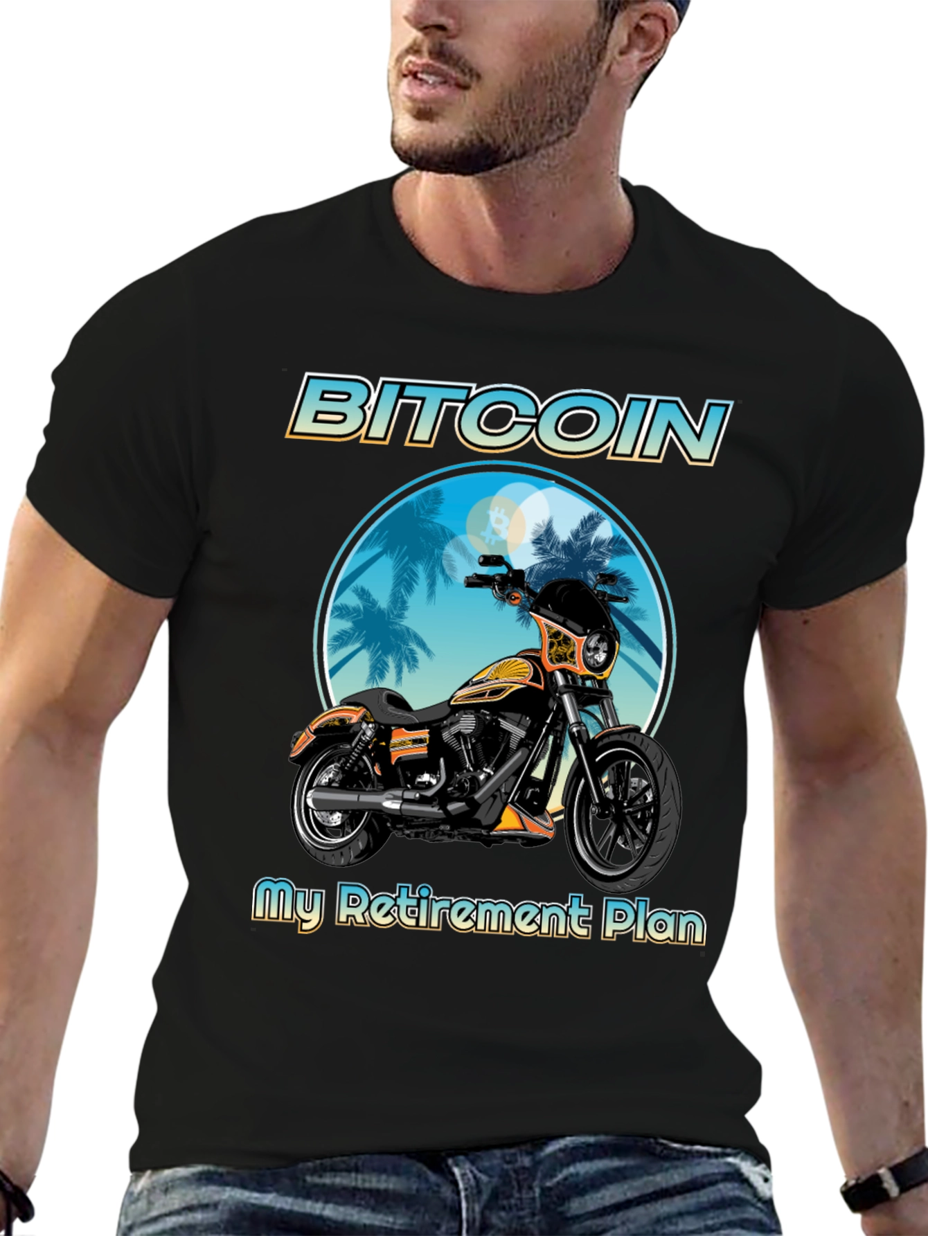 Black Bitcoin Motorcycle Retirement Plan T-Shirt view 6